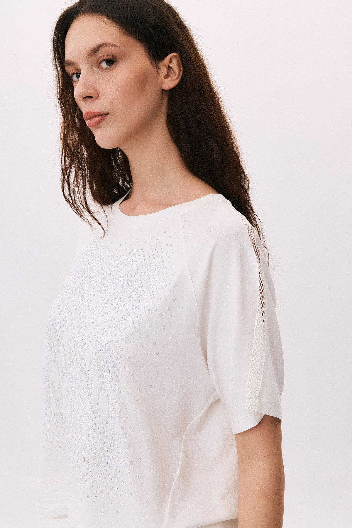 Daido Kadın Taş Süslemeli Ön Kısa Arkası Uzun Bluz 6222 Ekru - 3