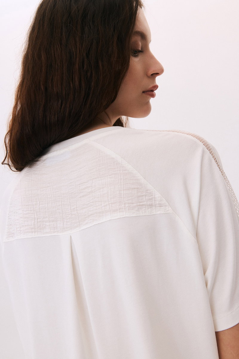 Daido Kadın Taş Süslemeli Ön Kısa Arkası Uzun Bluz 6222 Ekru - 4