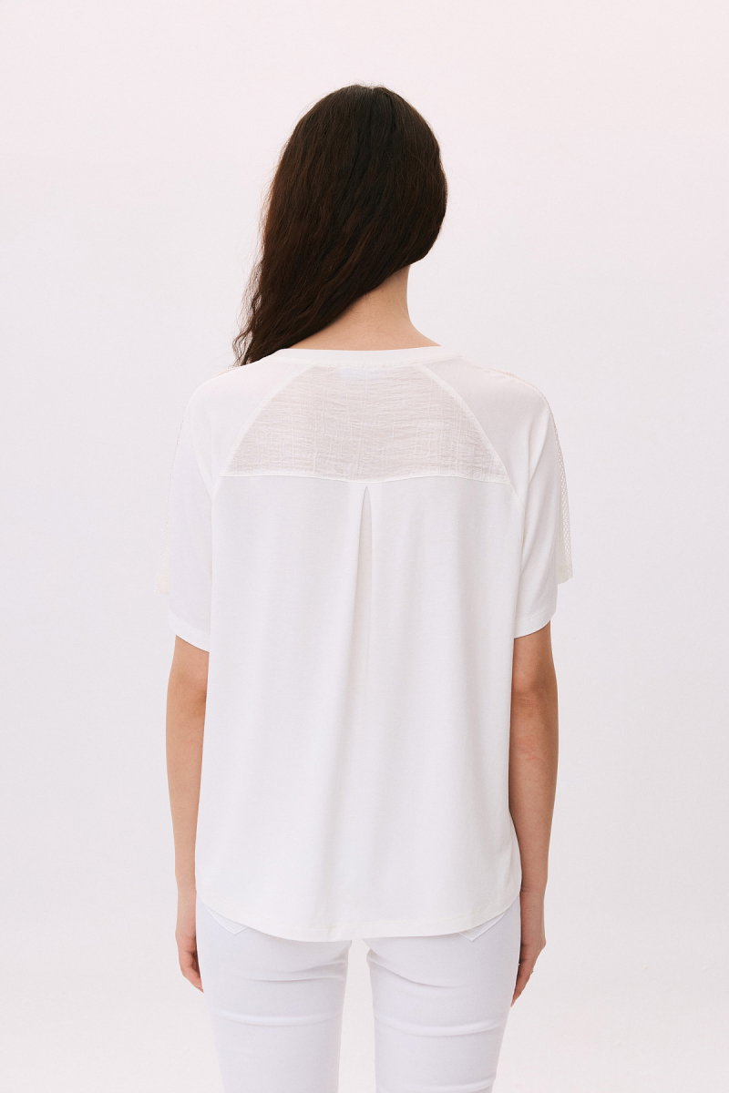 Daido Kadın Taş Süslemeli Ön Kısa Arkası Uzun Bluz 6222 Ekru - 5