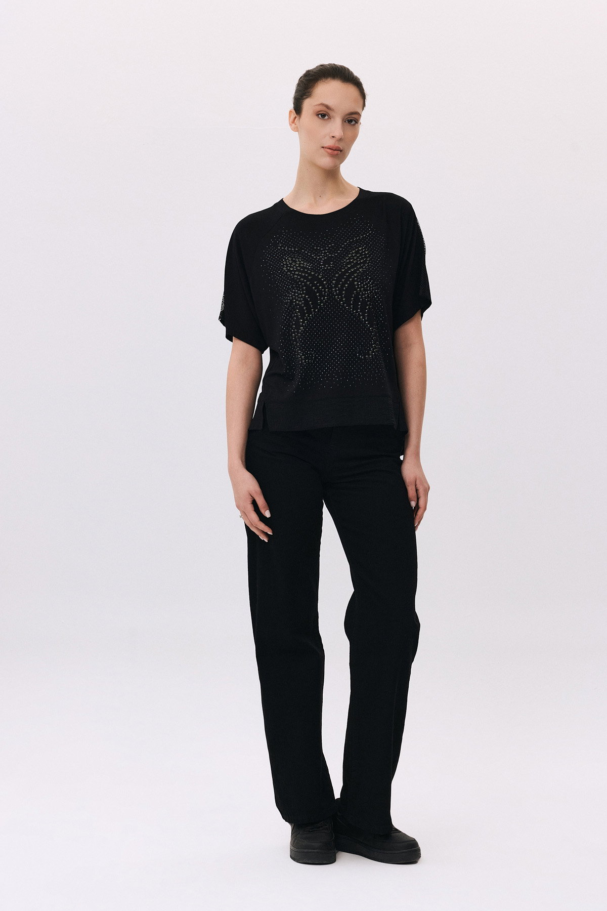 Daido Kadın Taş Süslemeli Ön Kısa Arkası Uzun Bluz 6222 Siyah - 2