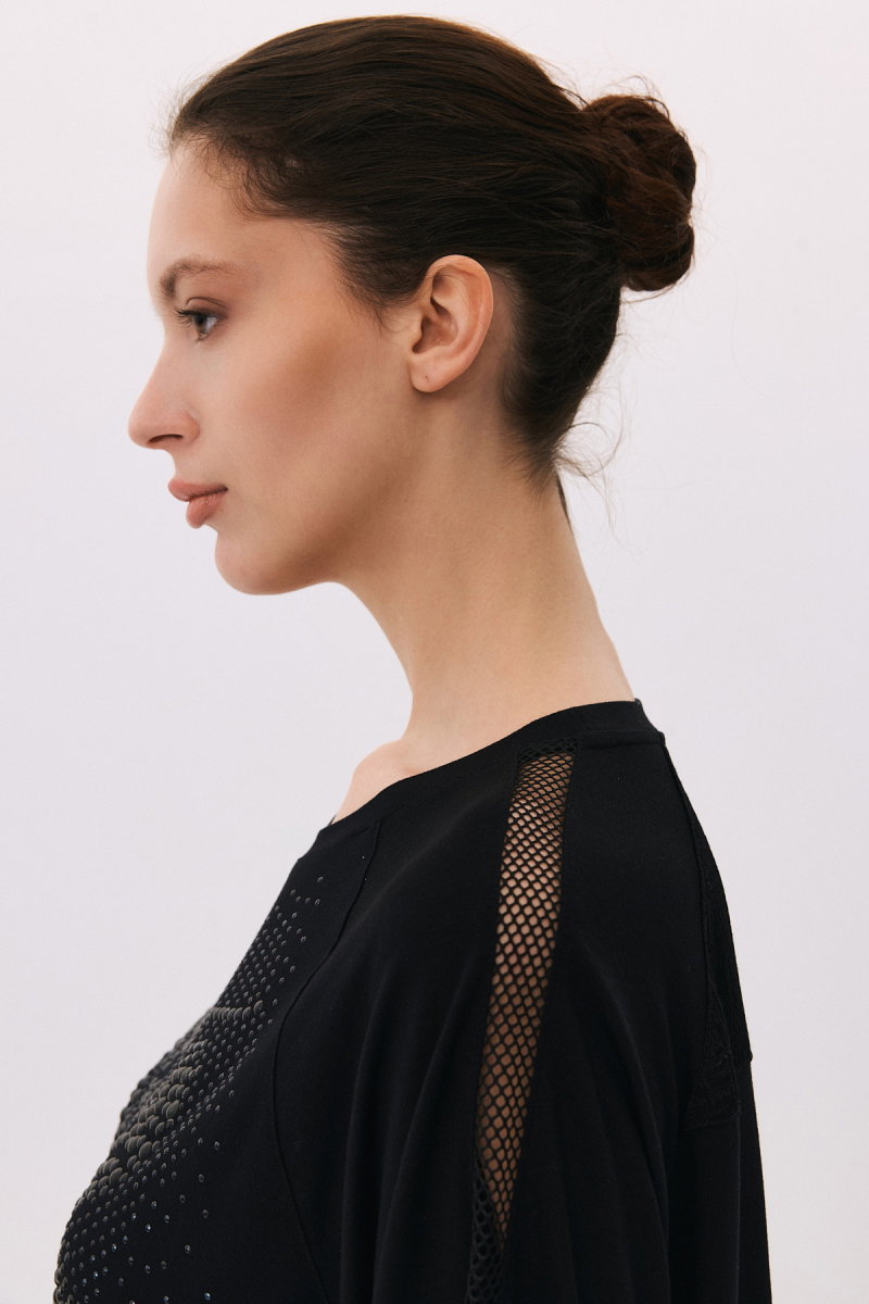 Daido Kadın Taş Süslemeli Ön Kısa Arkası Uzun Bluz 6222 Siyah - 3