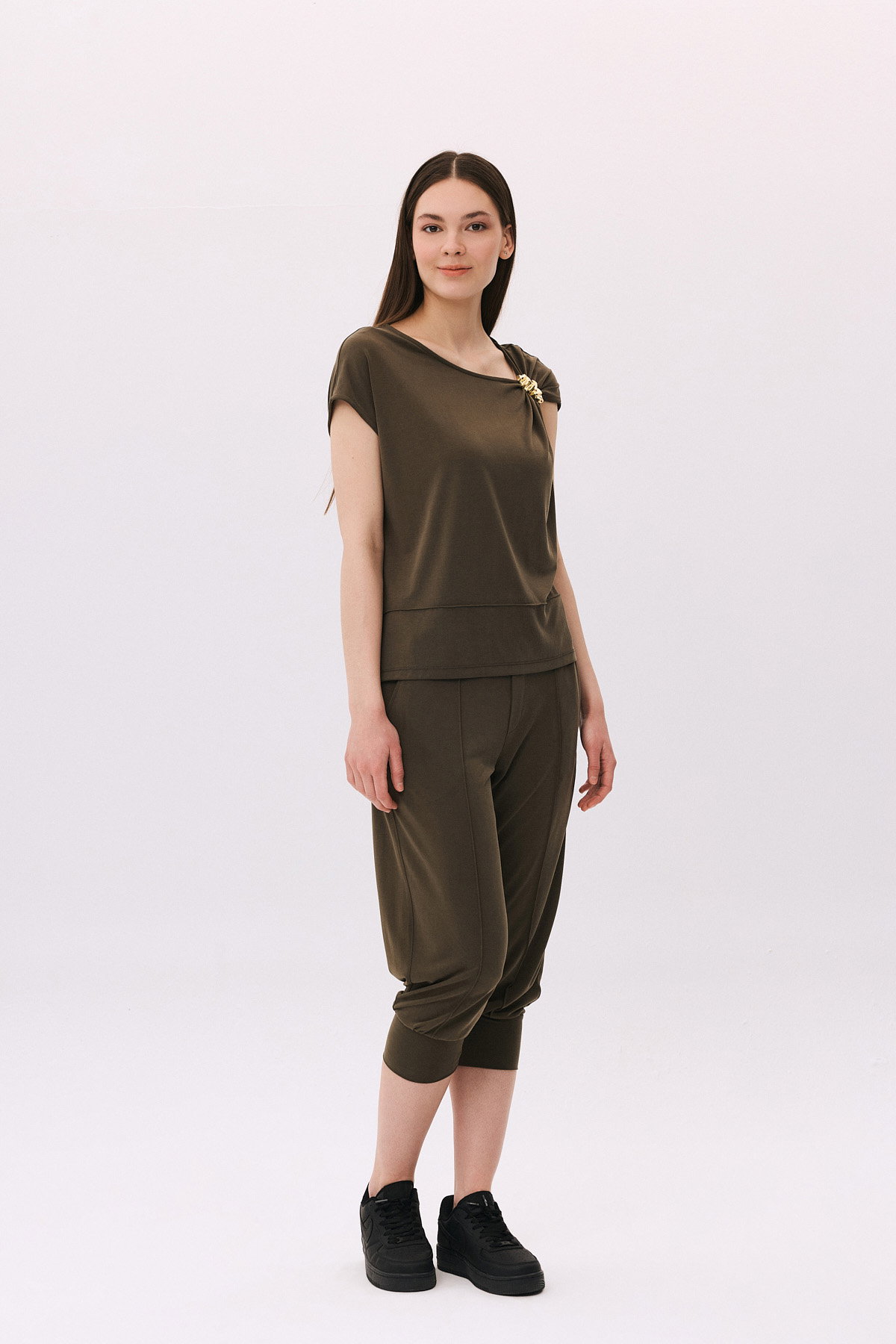 Daido Kadın Toka Detaylı Kolsuz Penye Bluz 6244 Haki - 2