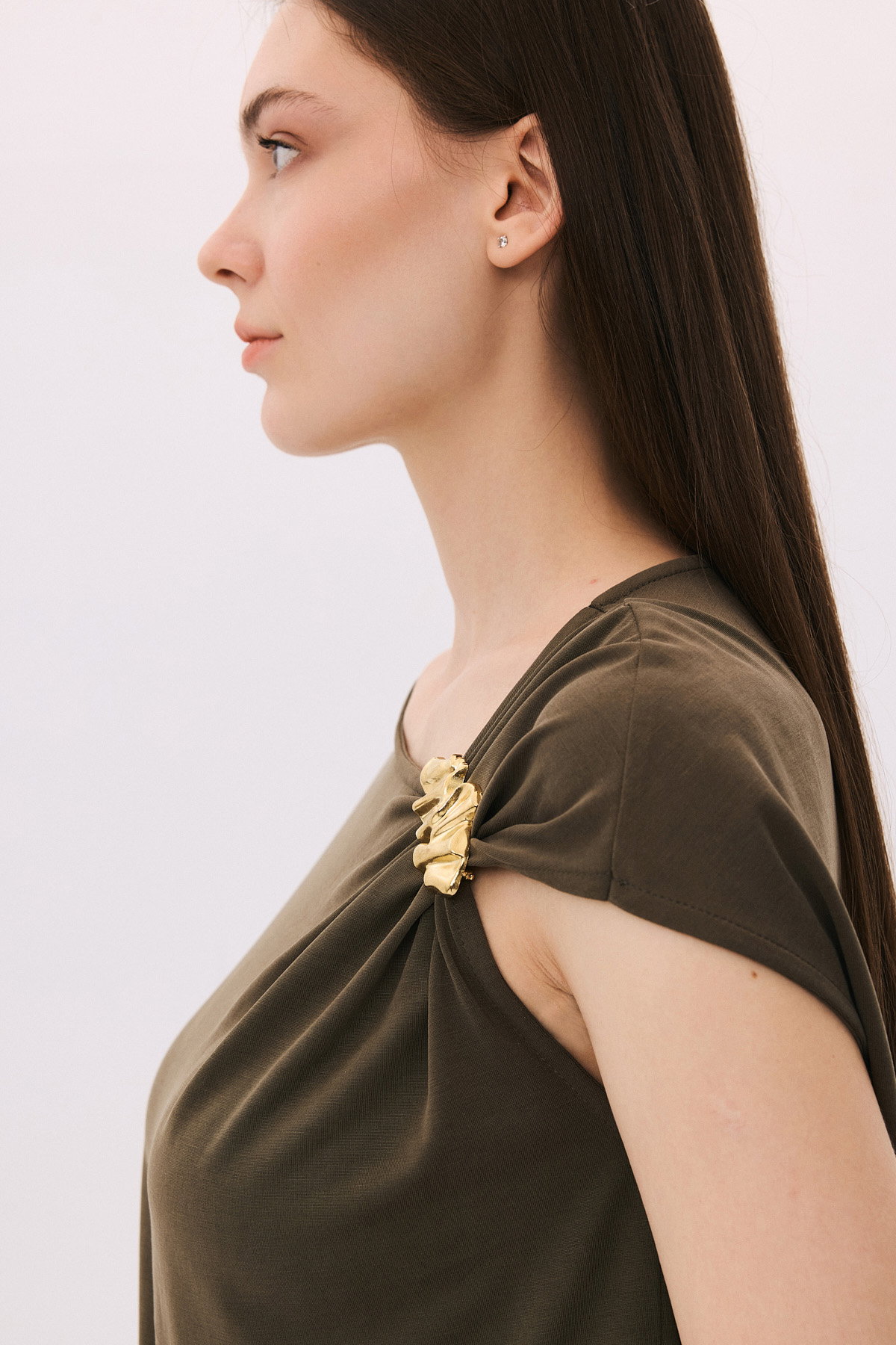 Daido Kadın Toka Detaylı Kolsuz Penye Bluz 6244 Haki - 3