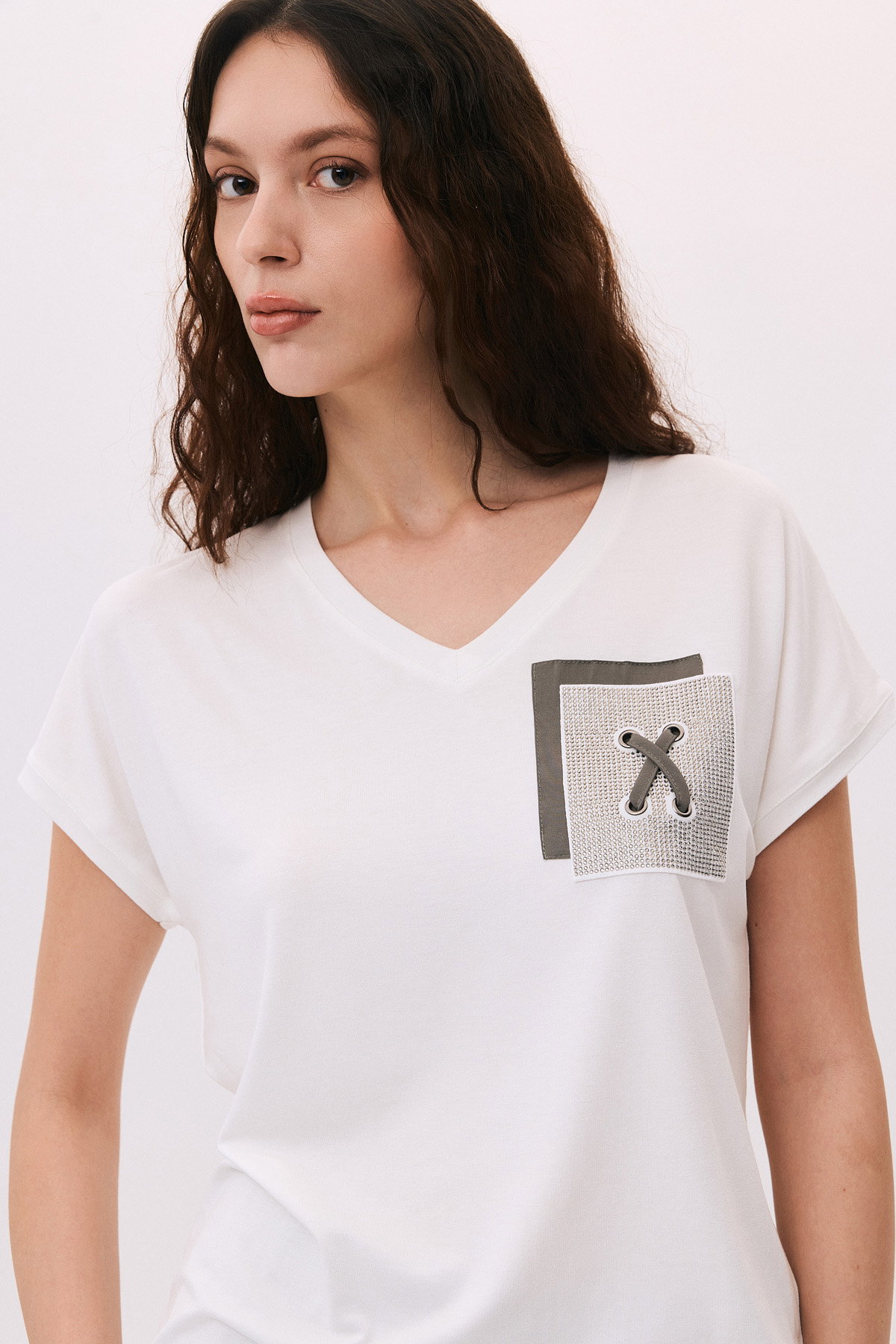 Daido Kadın V Yaka Düşük Kollu Penye T-Shirt 6226 Ekru - 3