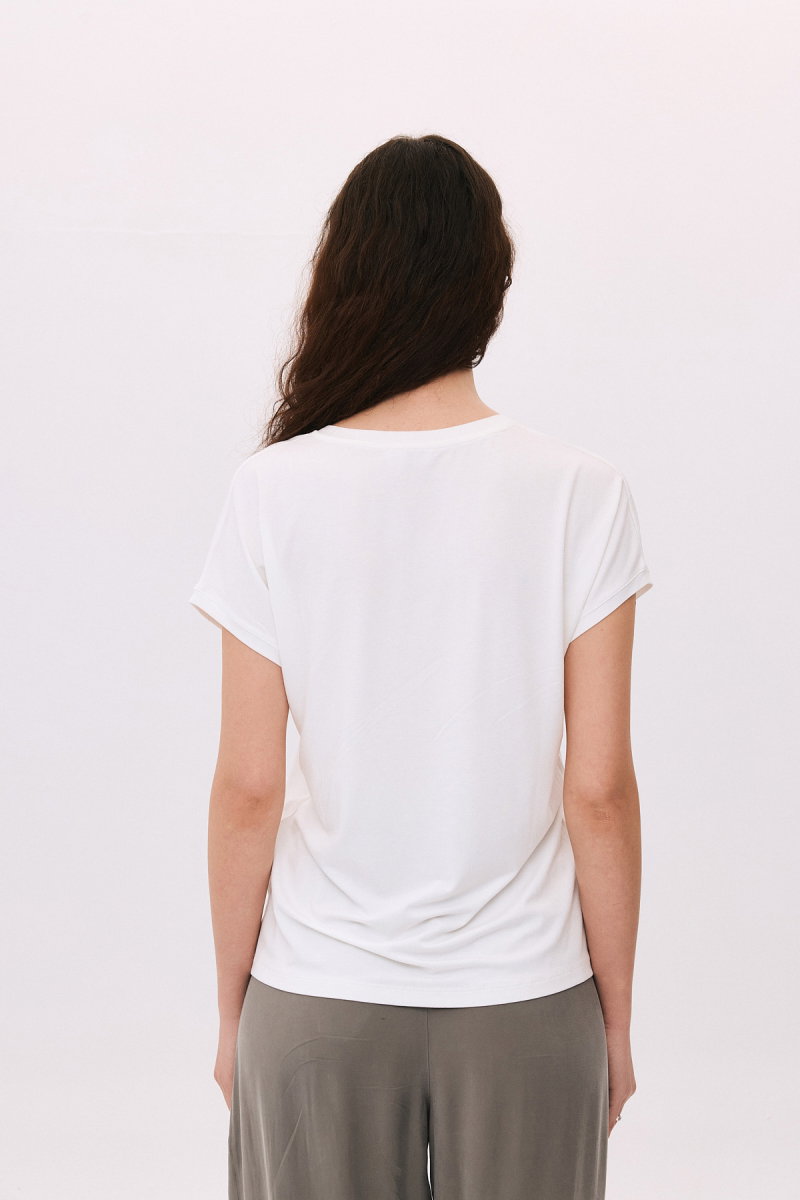 Daido Kadın V Yaka Düşük Kollu Penye T-Shirt 6226 Ekru - 4