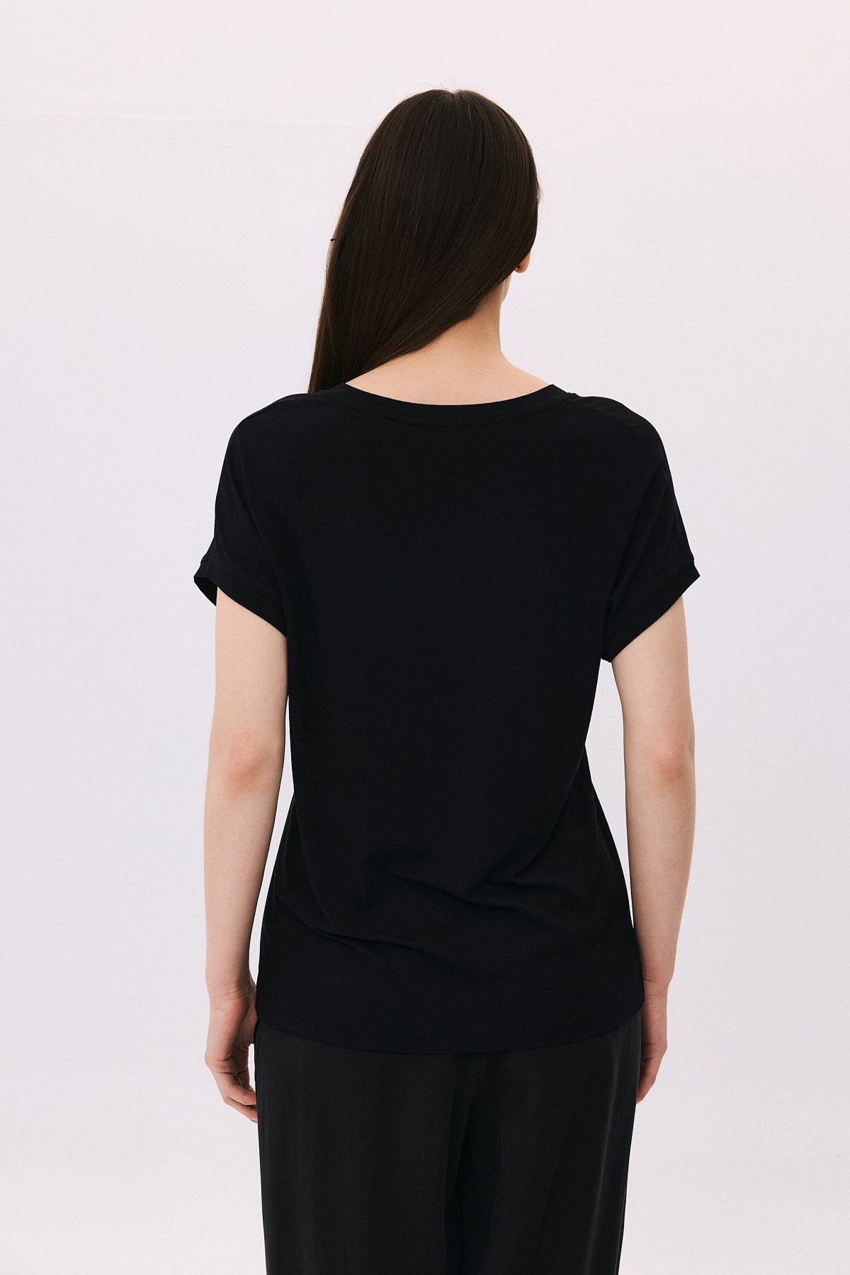 Daido Kadın V Yaka Düşük Kollu Penye T-Shirt 6226 Siyah - 4