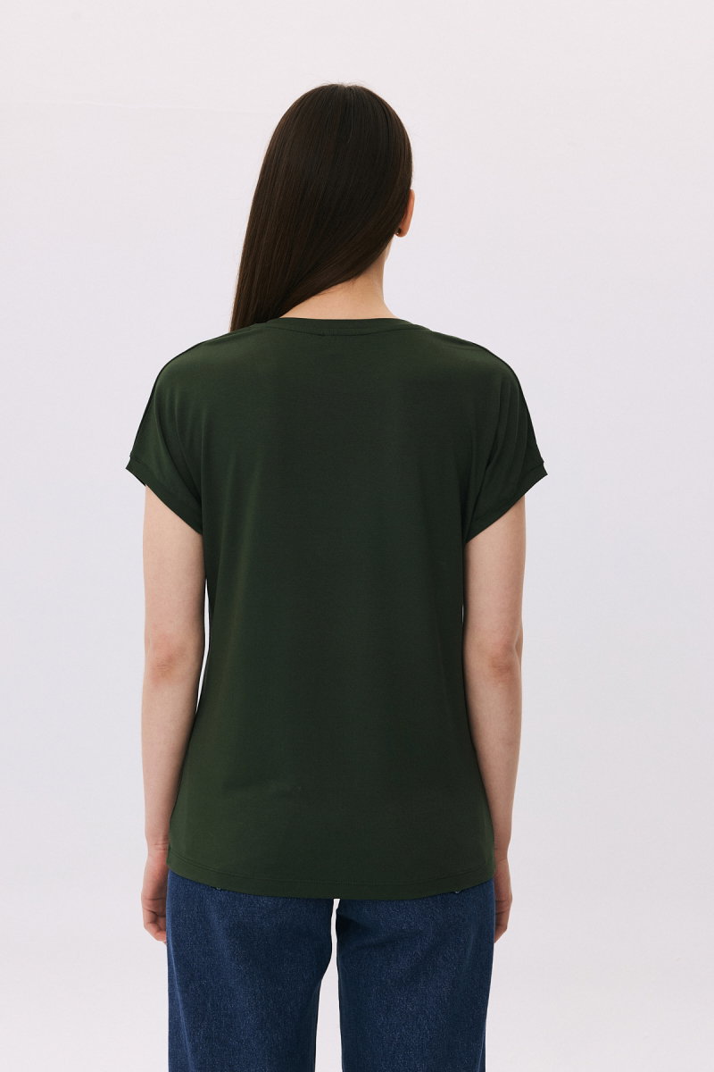 Daido Kadın V Yaka Kısa Kollu Penye T-Shirt 6201 Haki - 4