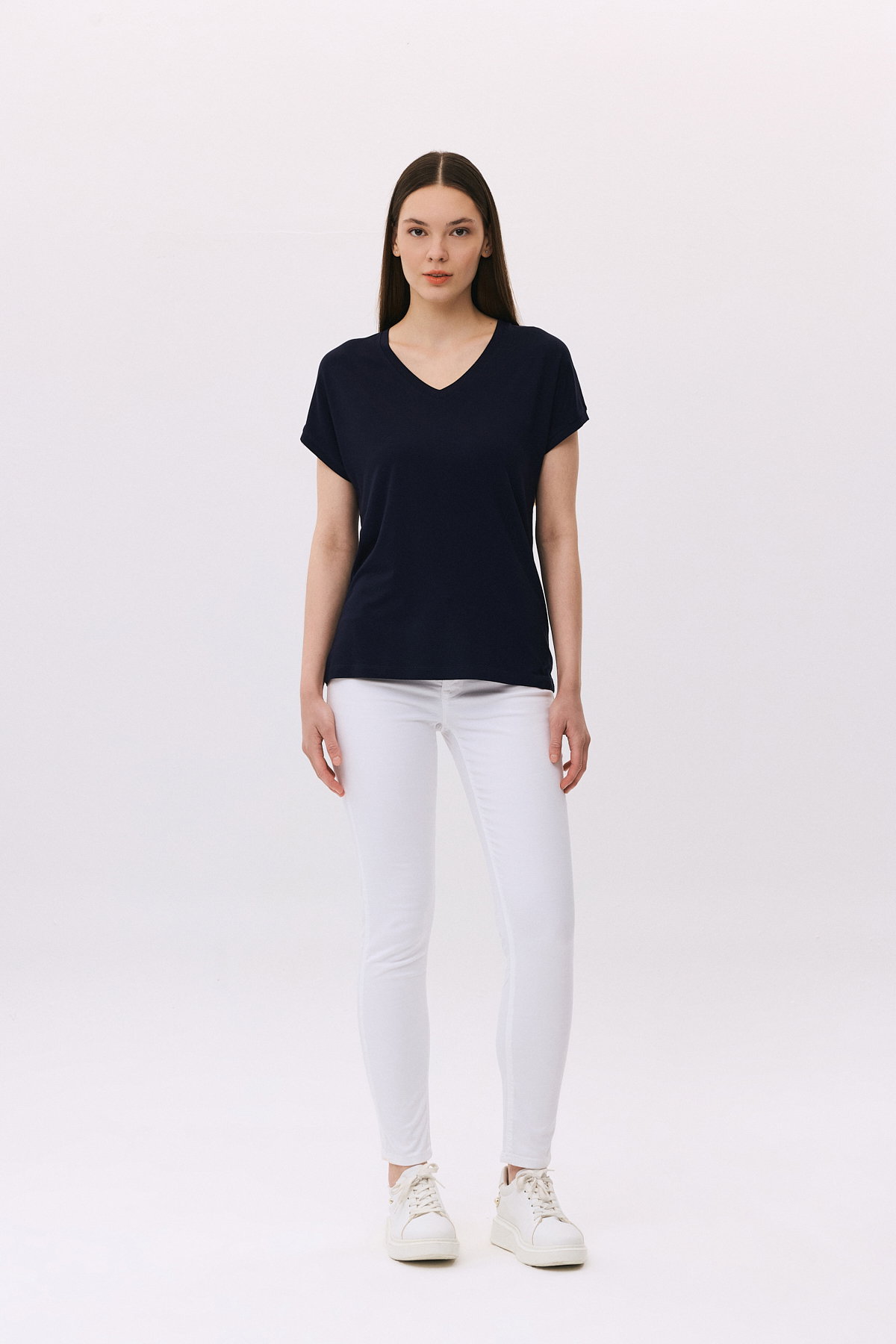Daido Kadın V Yaka Kısa Kollu Penye T-Shirt 6201 Lacivert - 2