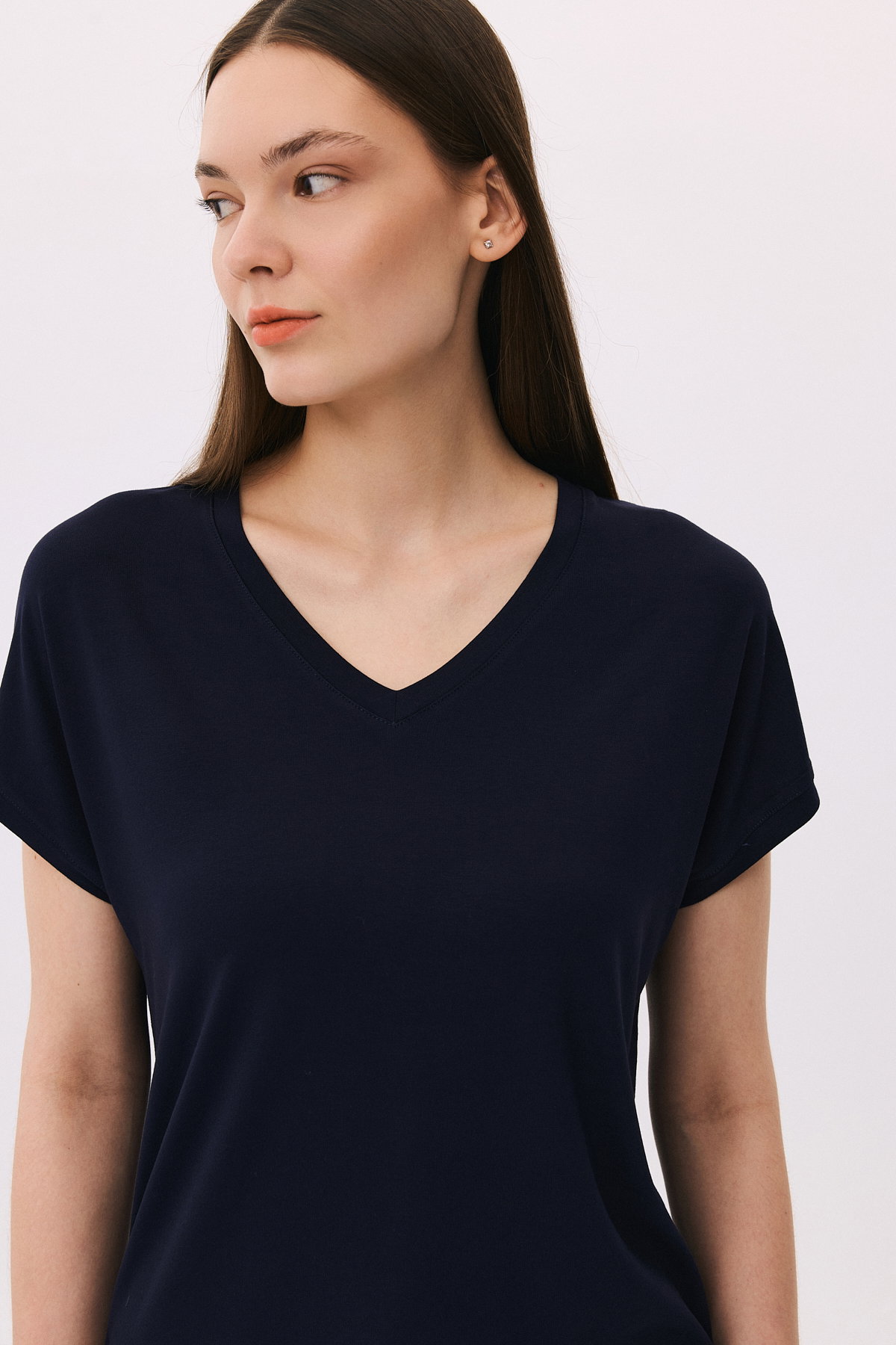Daido Kadın V Yaka Kısa Kollu Penye T-Shirt 6201 Lacivert - 3