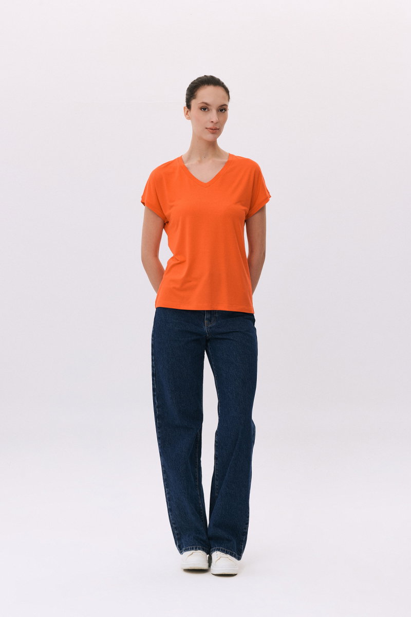 Daido Kadın V Yaka Kısa Kollu Penye T-Shirt 6201 Nar Çiçeği - 2