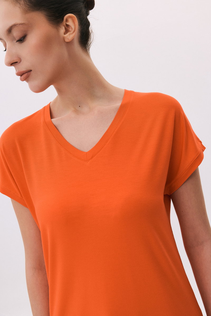 Daido Kadın V Yaka Kısa Kollu Penye T-Shirt 6201 Nar Çiçeği - 3