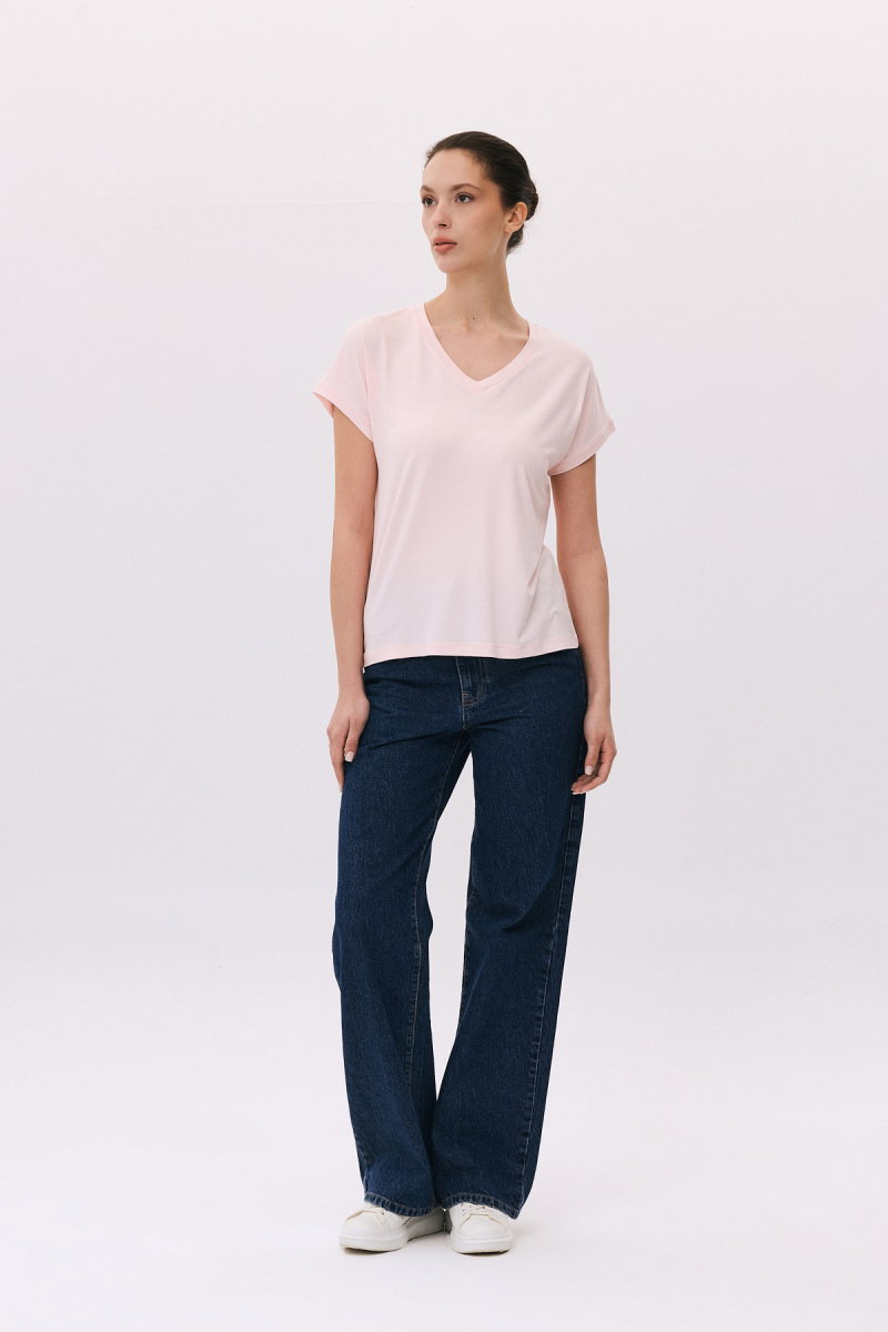 Daido Kadın V Yaka Kısa Kollu Penye T-Shirt 6201 Pembe - 2