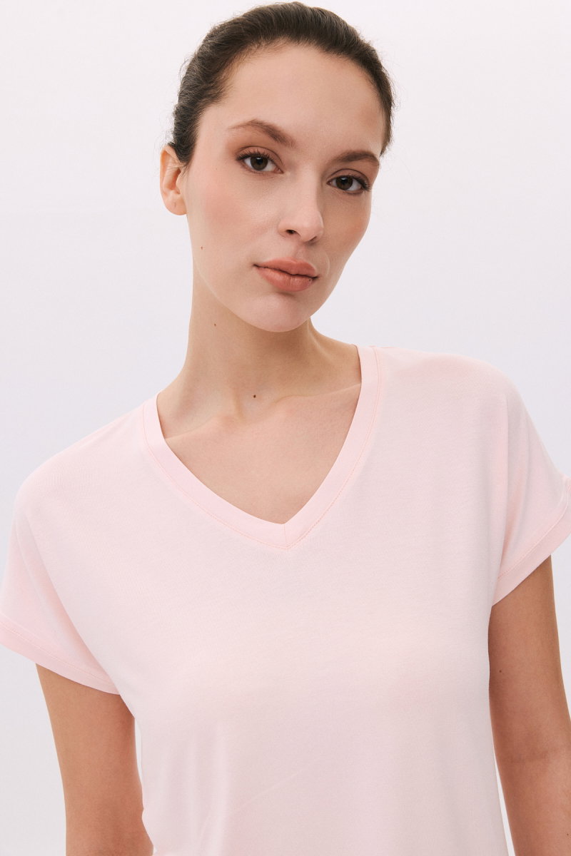 Daido Kadın V Yaka Kısa Kollu Penye T-Shirt 6201 Pembe - 3