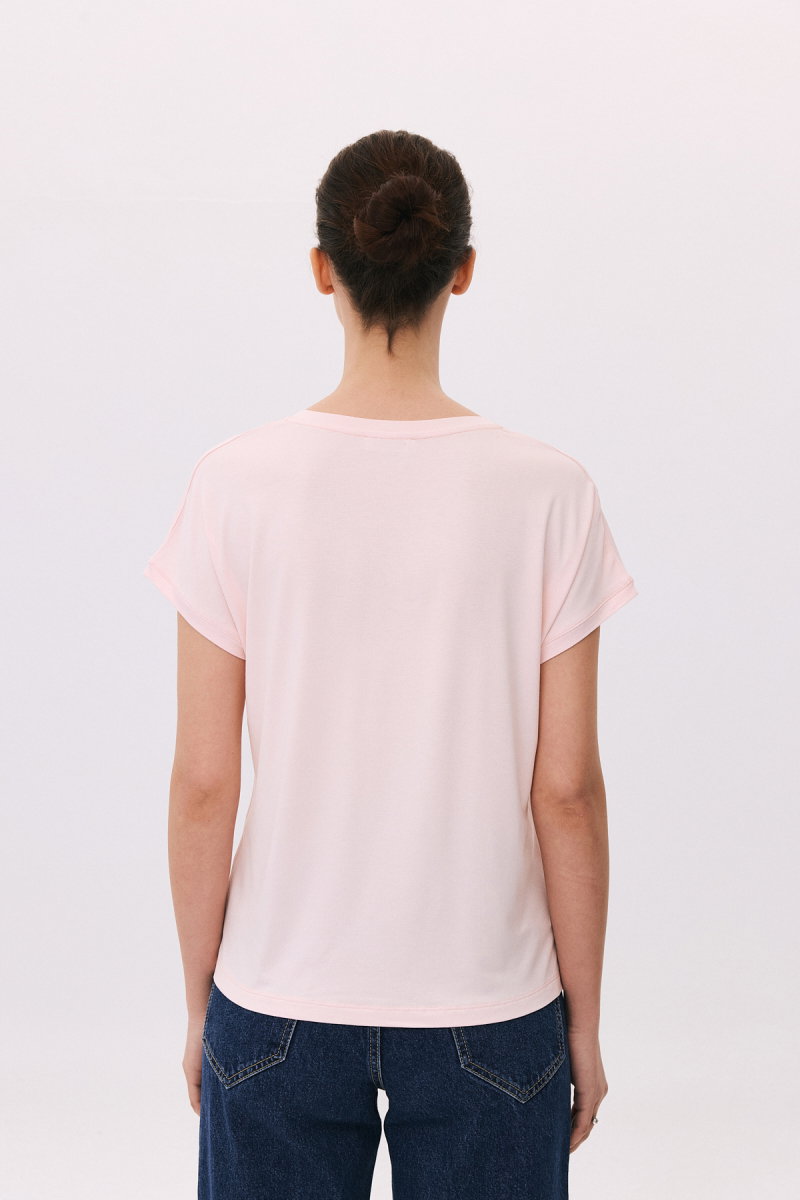 Daido Kadın V Yaka Kısa Kollu Penye T-Shirt 6201 Pembe - 4