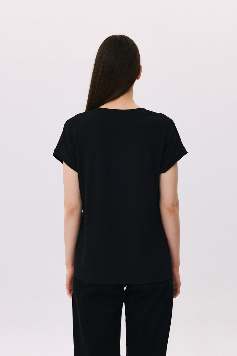 Daido Kadın V Yaka Kısa Kollu Penye T-Shirt 6201 Siyah - 4