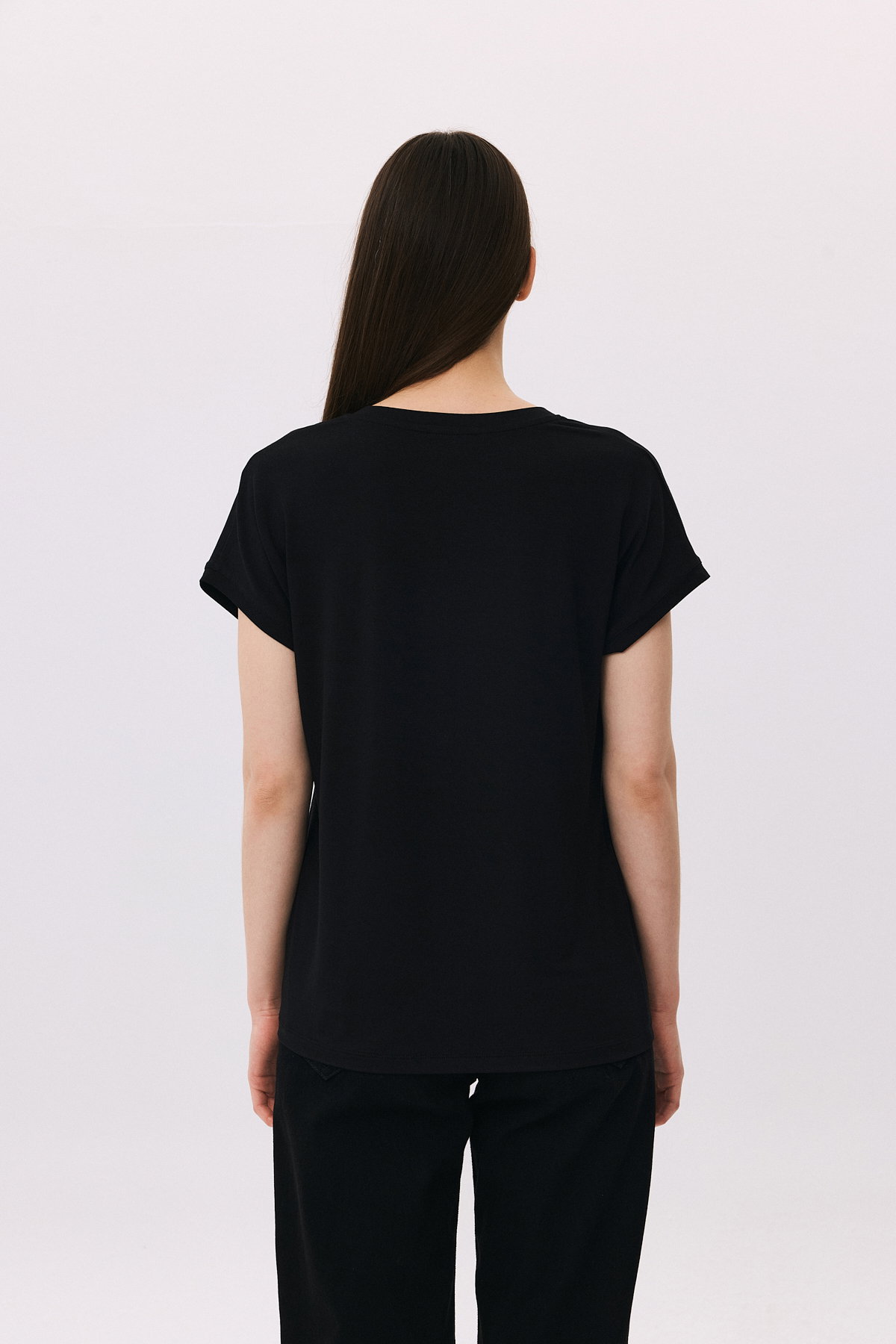 Daido Kadın V Yaka Kısa Kollu Penye T-Shirt 6201 Siyah - 4