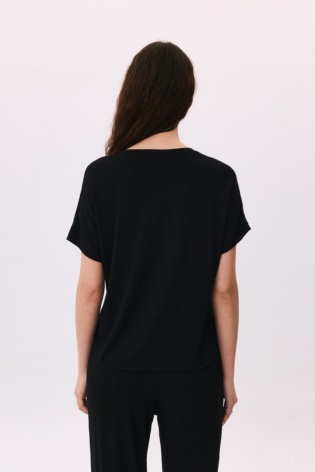 Daido Kadın V Yaka Kısa Kollu Taş Detaylı Penye Bluz 6238 Siyah - 4