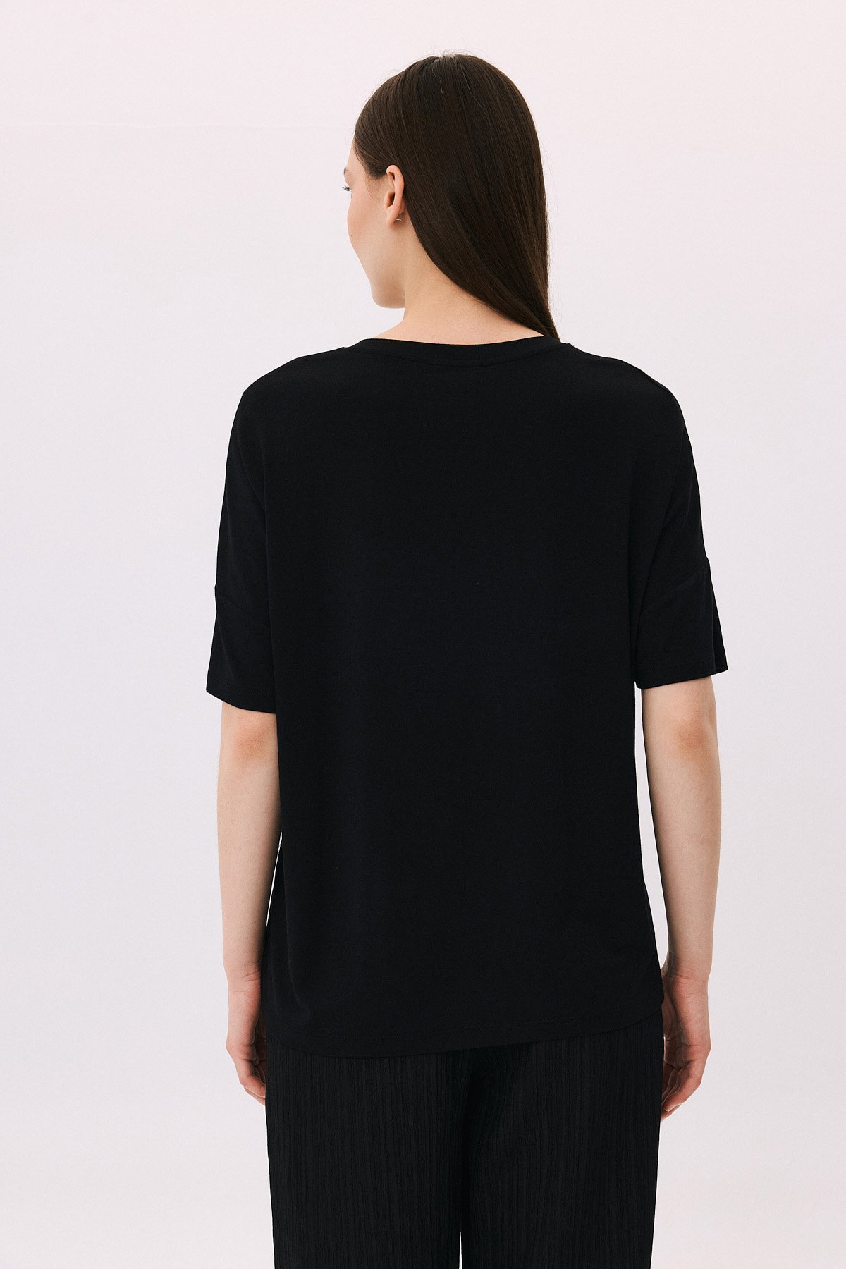 Daido Kadın V Yaka Taş Süslemeli Kısa Kollu Bluz 6214 Siyah - 4