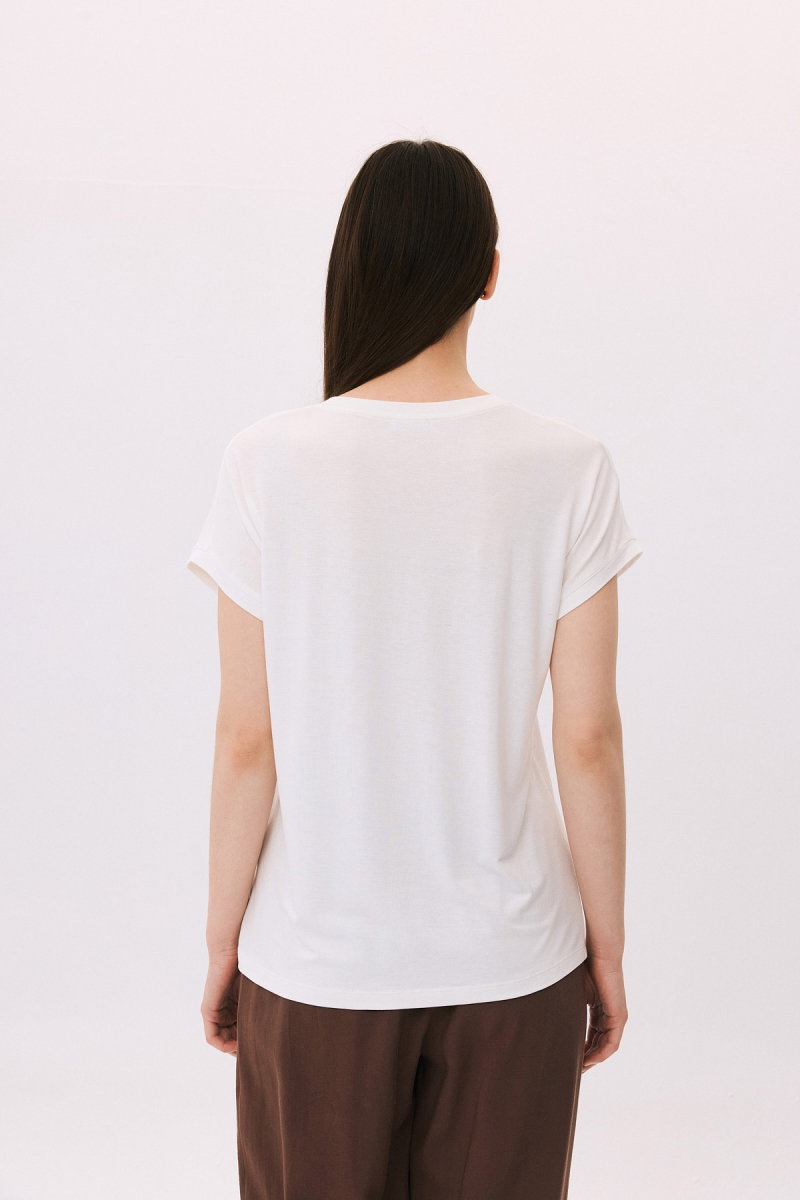 Daido Kadın Yaka Detaylı Desenli Pamuklu Penye Bluz 6243 Ekru - 4