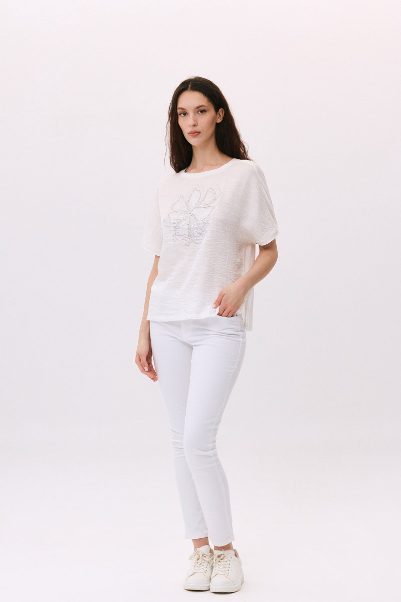 Daido Kadın Yuvarlak Yaka Kısa Kollu Desenli T-Shirt 6217 Ekru - 2