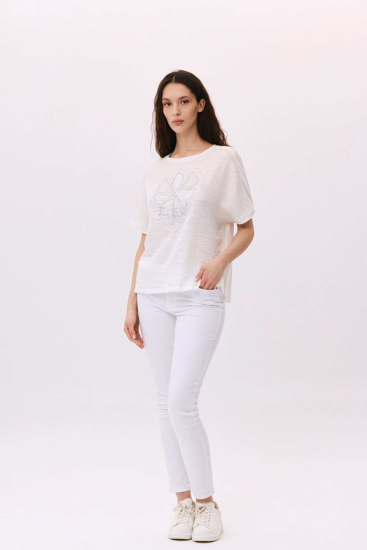 Daido Kadın Yuvarlak Yaka Kısa Kollu Desenli T-Shirt 6217 Ekru - 2