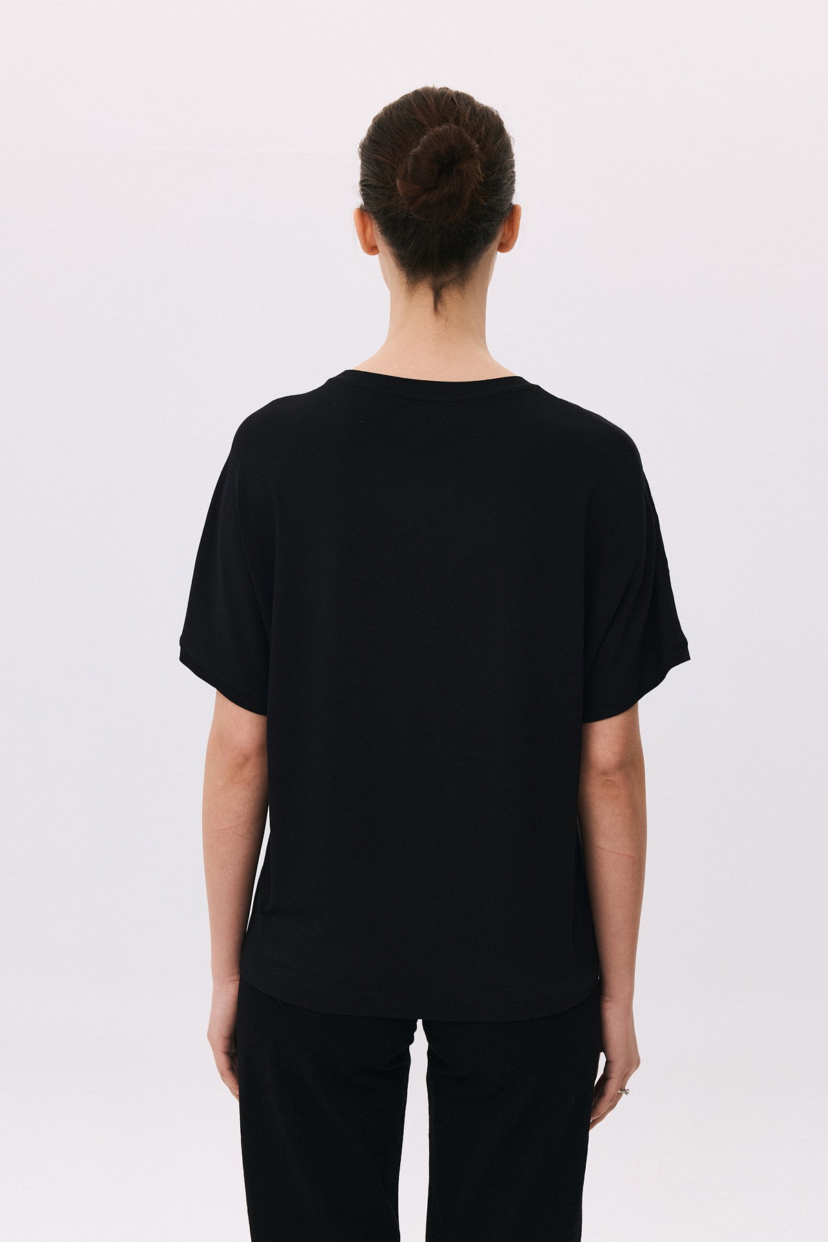 Daido Kadın Yuvarlak Yaka Kısa Kollu Desenli T-Shirt 6217 Siyah - 4