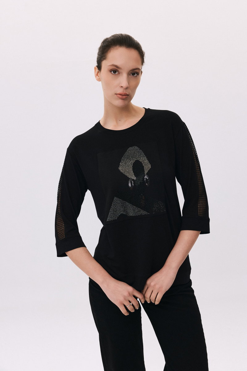 Daido Kadın Yuvarlak Yaka Truvakar Kol Penye T-Shirt 6242 Siyah - Daido