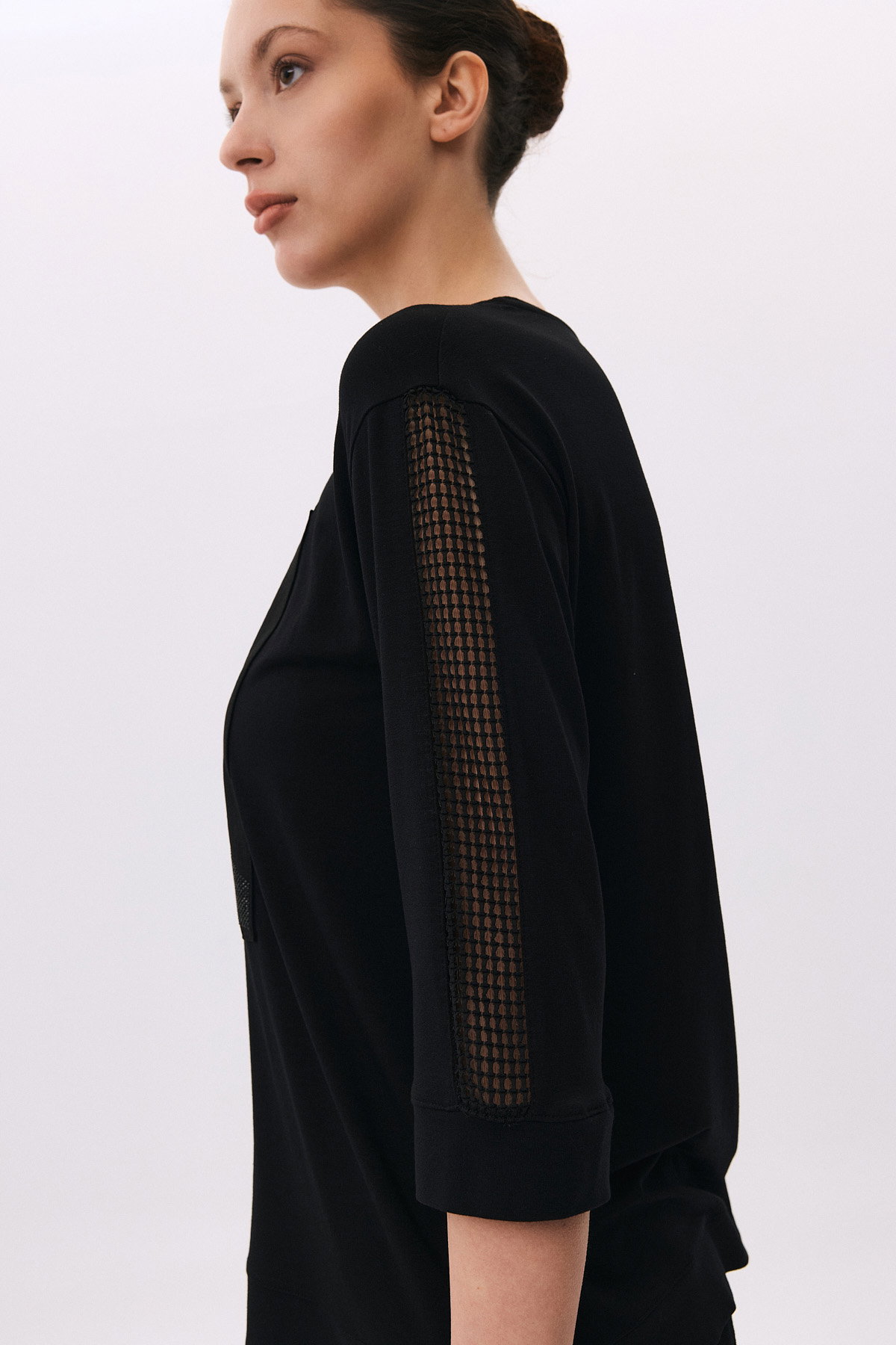 Daido Kadın Yuvarlak Yaka Truvakar Kol Penye T-Shirt 6242 Siyah - 3