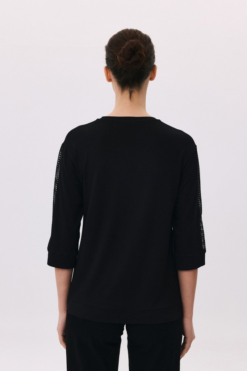 Daido Kadın Yuvarlak Yaka Truvakar Kol Penye T-Shirt 6242 Siyah - 4