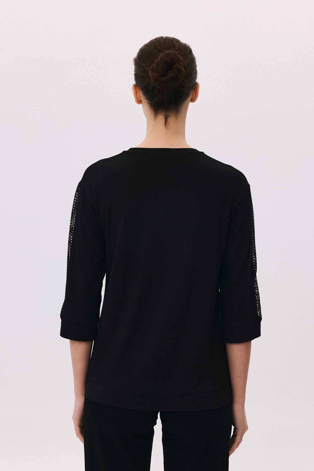 Daido Kadın Yuvarlak Yaka Truvakar Kol Penye T-Shirt 6242 Siyah - 4