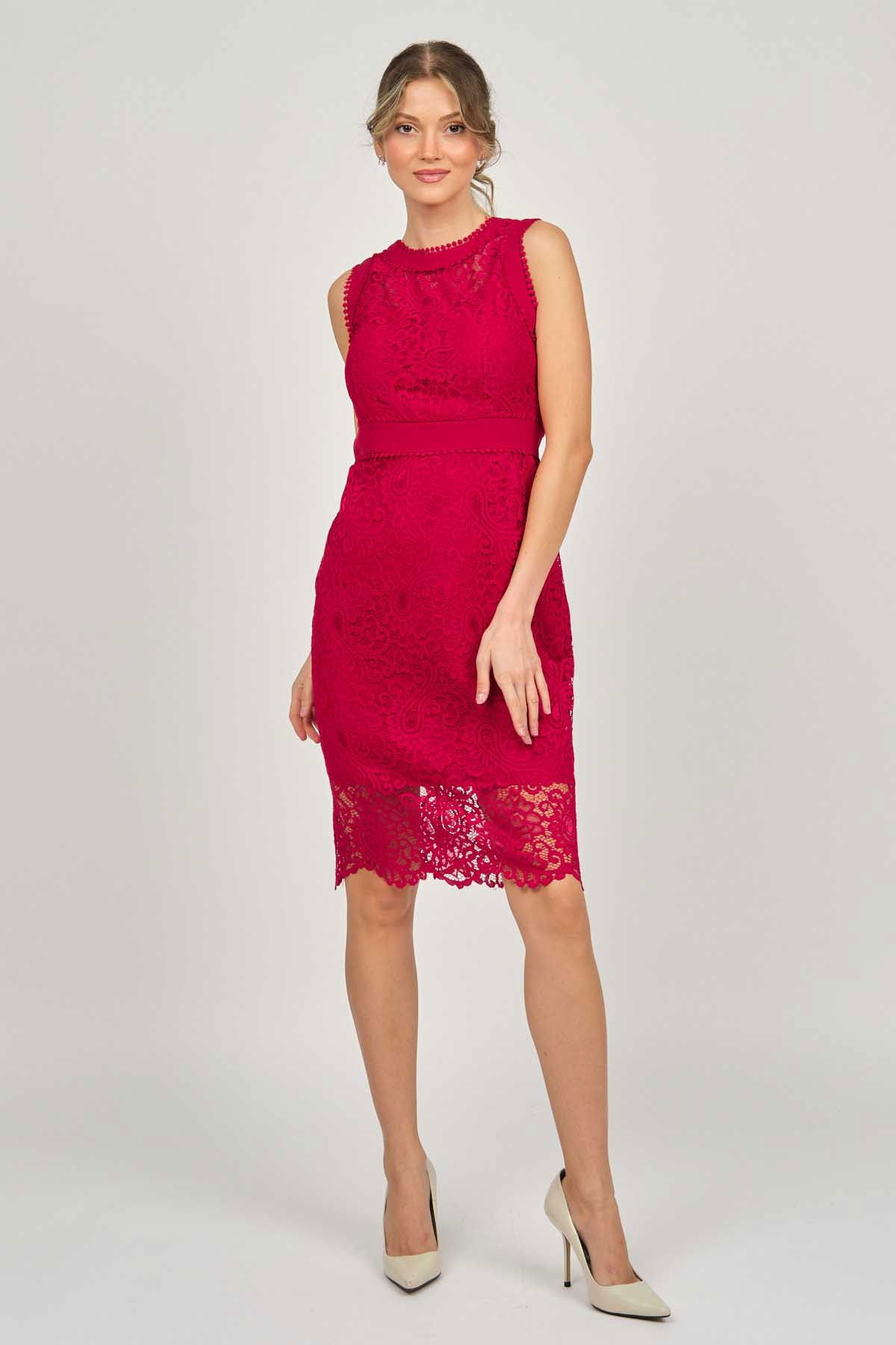 Dans Kadın Dantel Abiye Elbise 5270902 Kırmızı - 7