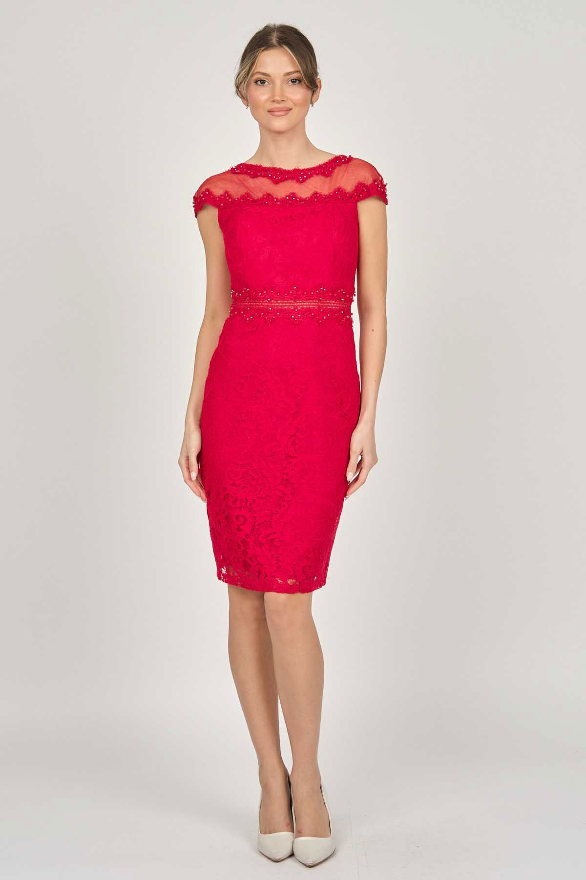 Dans Kadın Dantel Abiye Elbise 5271946 Kırmızı - 1