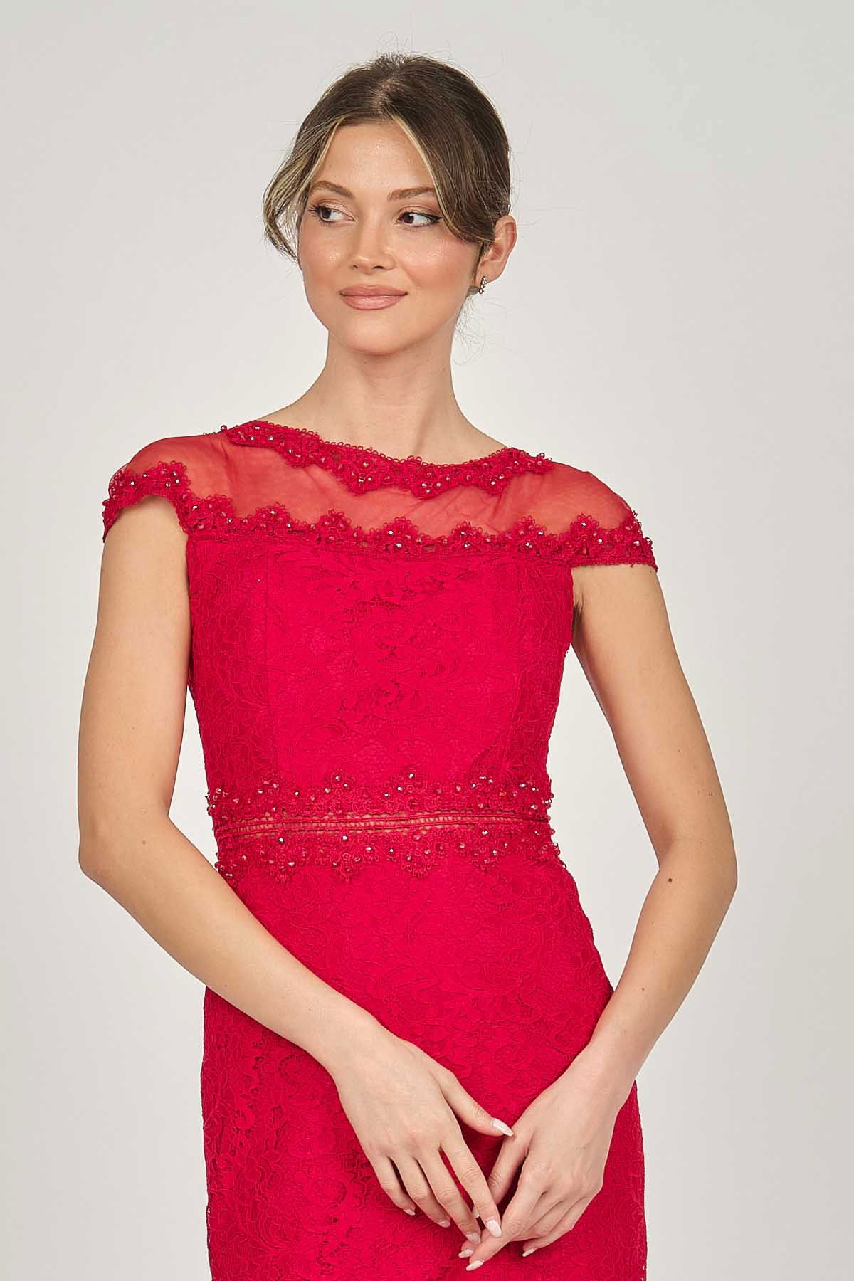 Dans Kadın Dantel Abiye Elbise 5271946 Kırmızı - 3