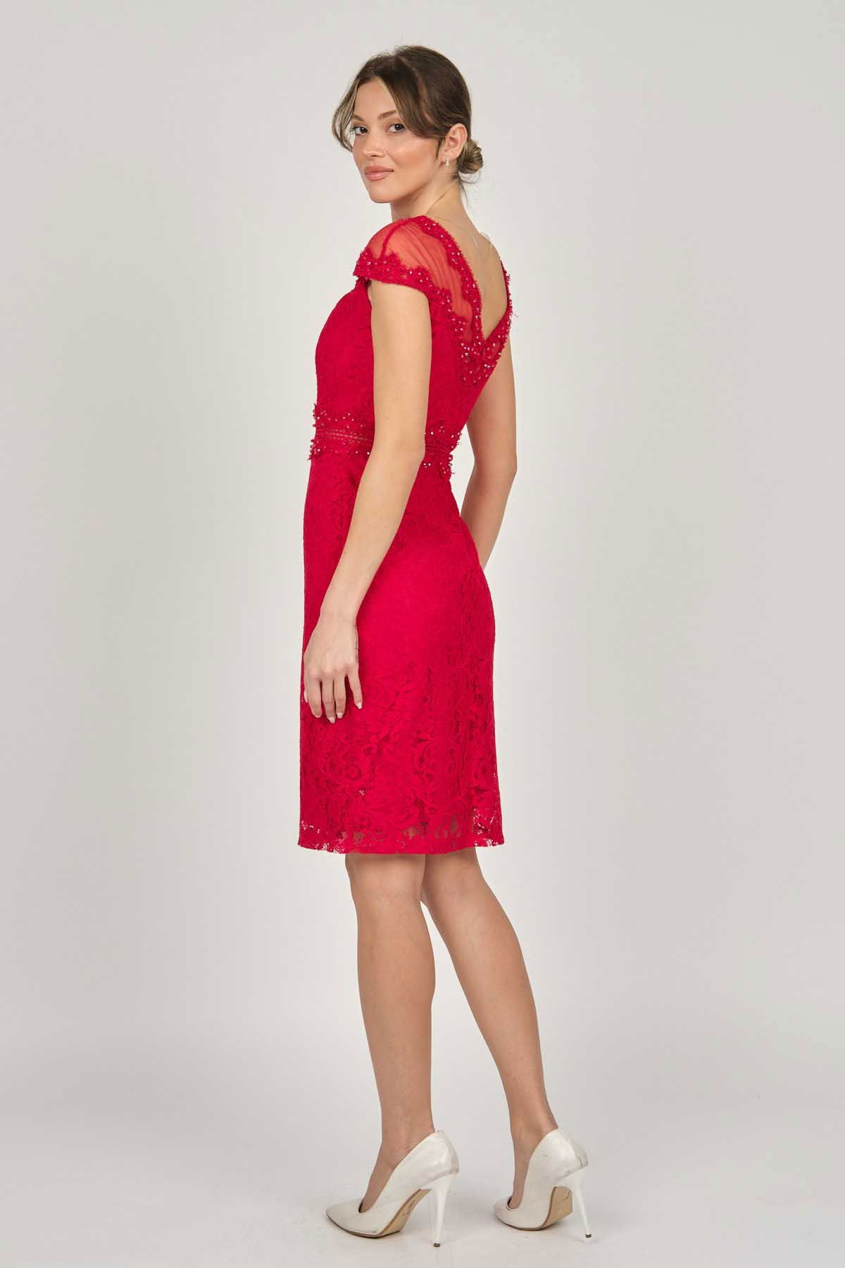 Dans Kadın Dantel Abiye Elbise 5271946 Kırmızı - 5