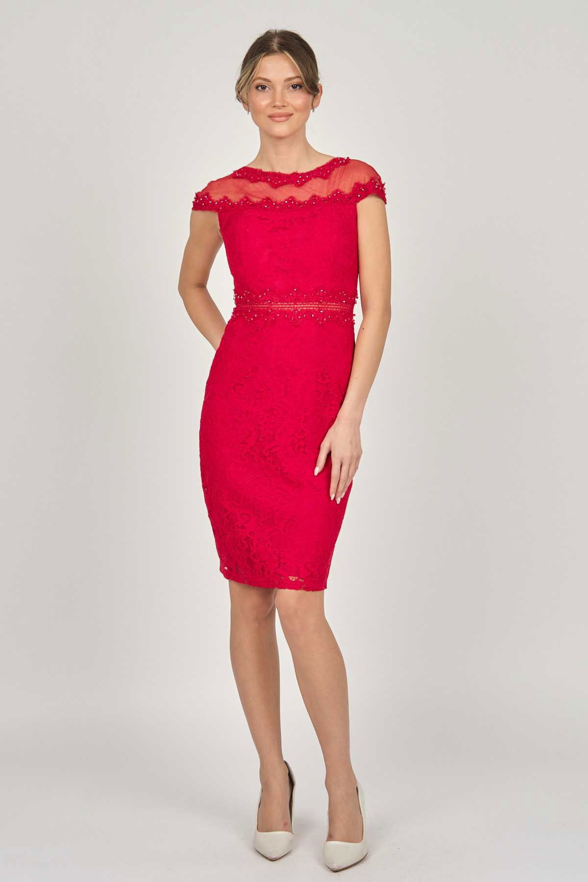 Dans Kadın Dantel Abiye Elbise 5271946 Kırmızı - 7