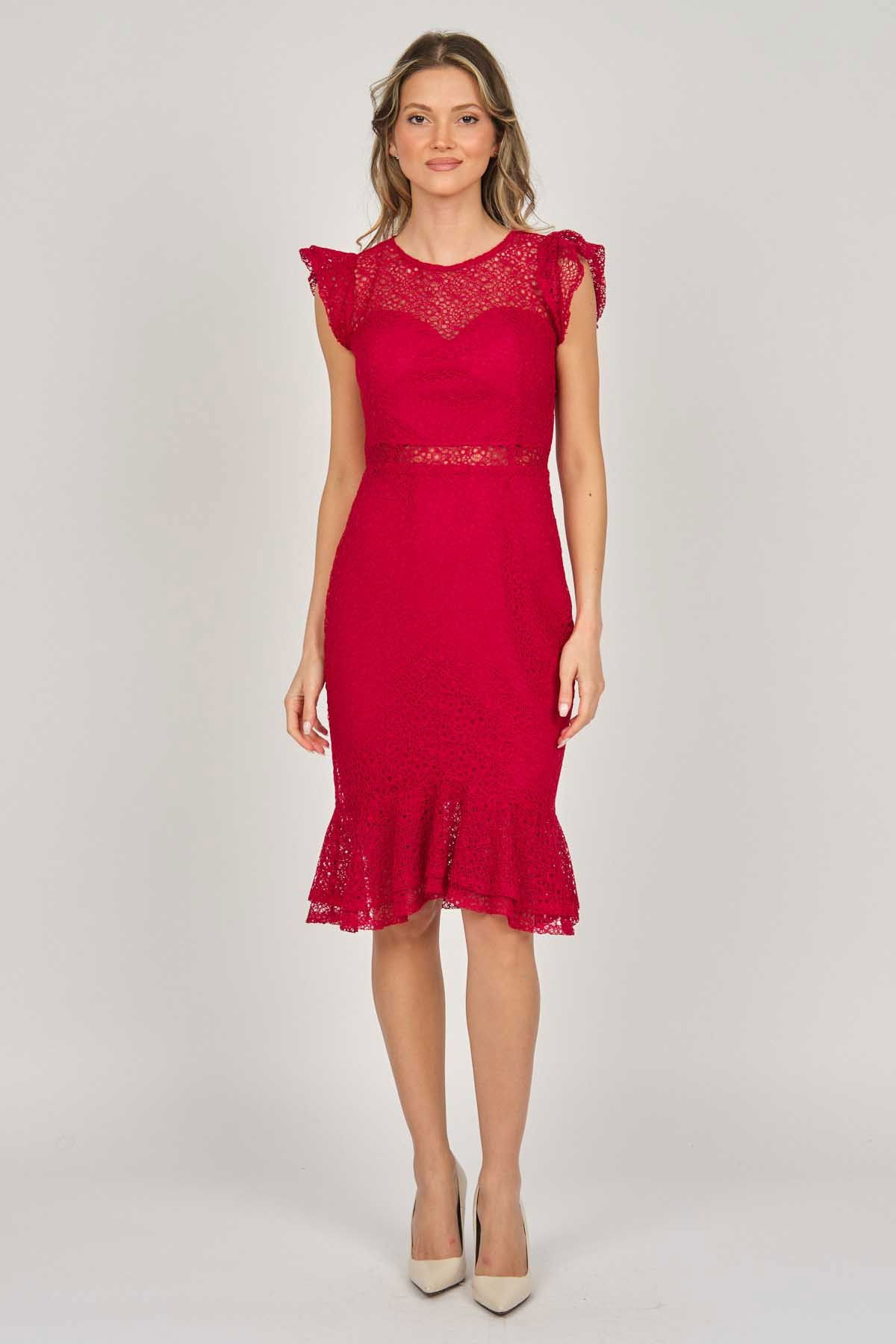 Dans Kadın Dantel Abiye Elbise 5271980 Kırmızı - 1