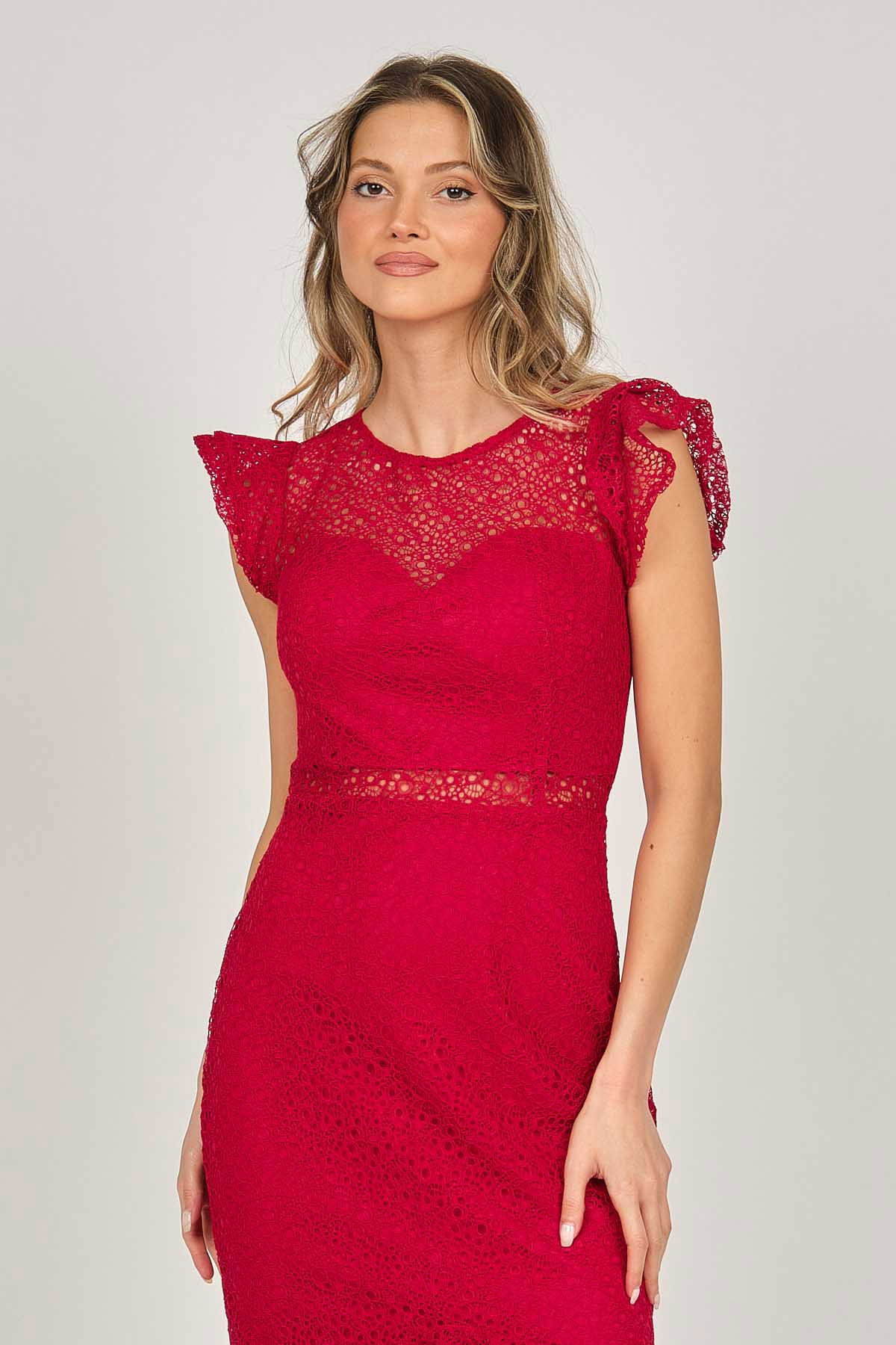 Dans Kadın Dantel Abiye Elbise 5271980 Kırmızı - 2
