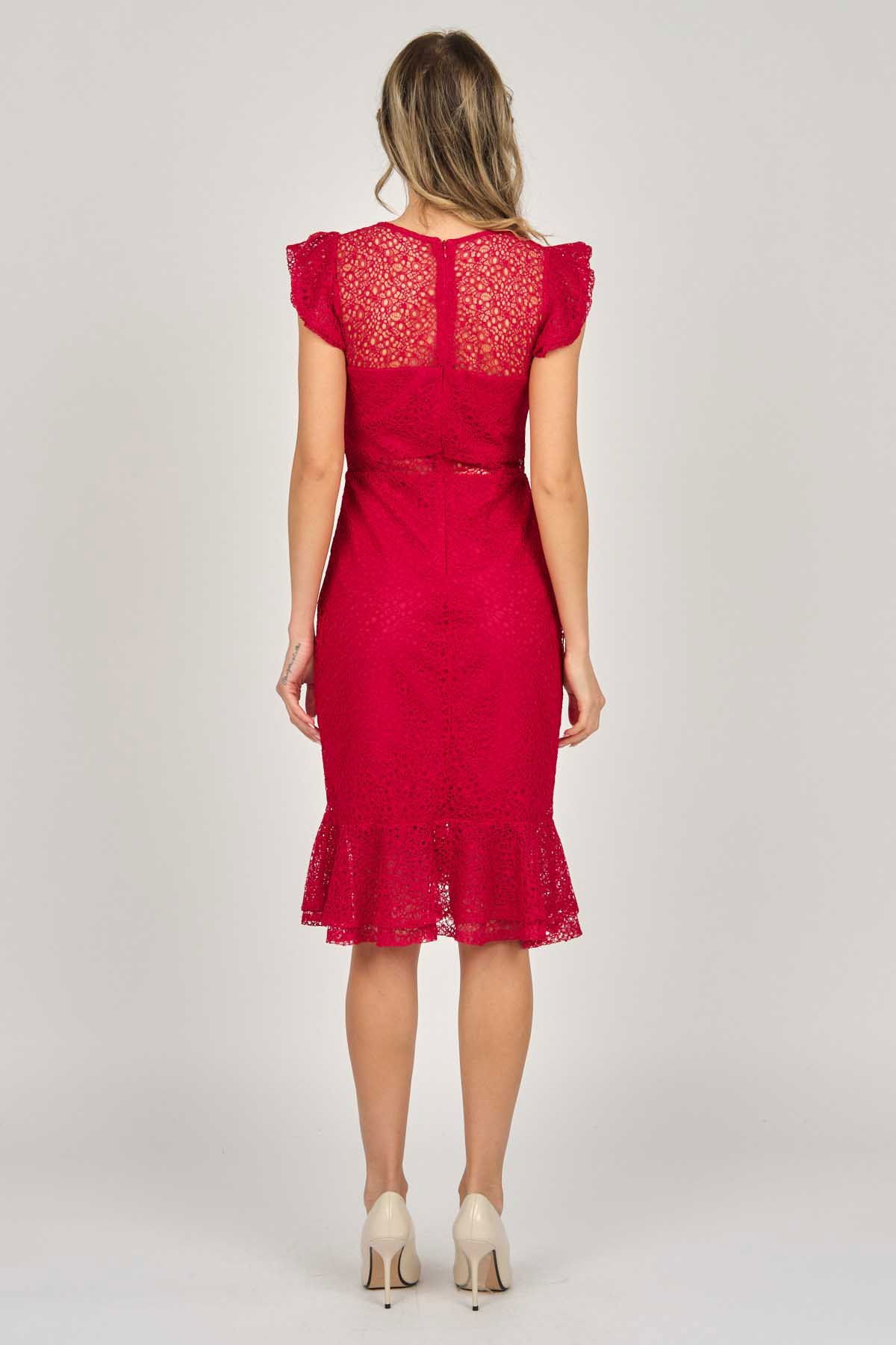 Dans Kadın Dantel Abiye Elbise 5271980 Kırmızı - 5