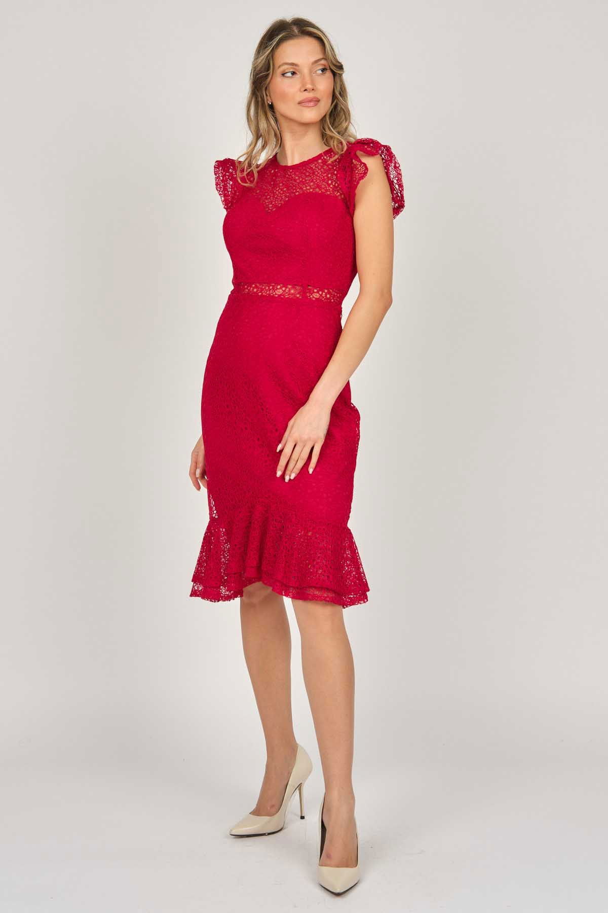 Dans Kadın Dantel Abiye Elbise 5271980 Kırmızı - 6