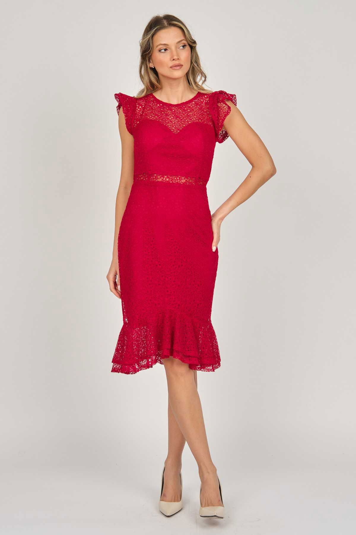 Dans Kadın Dantel Abiye Elbise 5271980 Kırmızı - 7