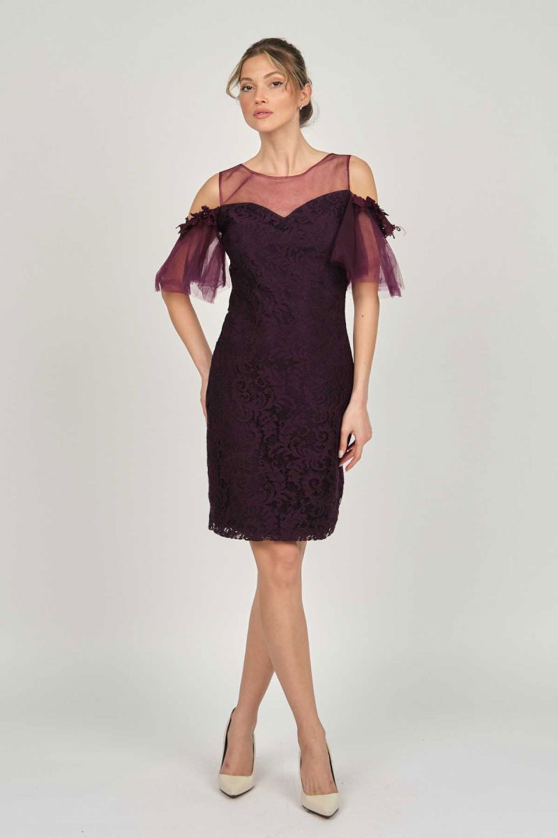 Dans Kadın Dantel Abiye Elbise 5279662 Mürdüm - Dans