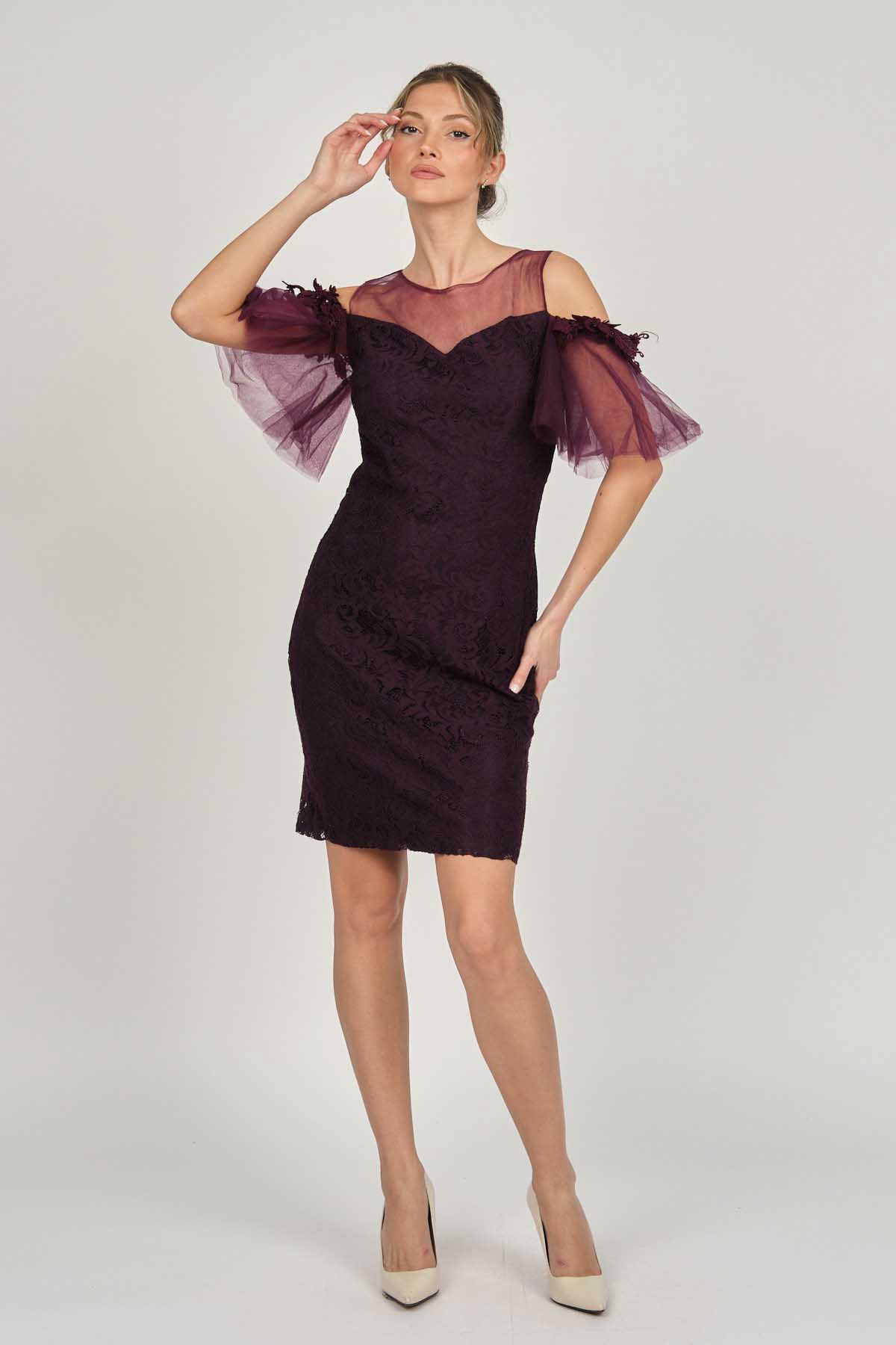 Dans Kadın Dantel Abiye Elbise 5279662 Mürdüm - 2