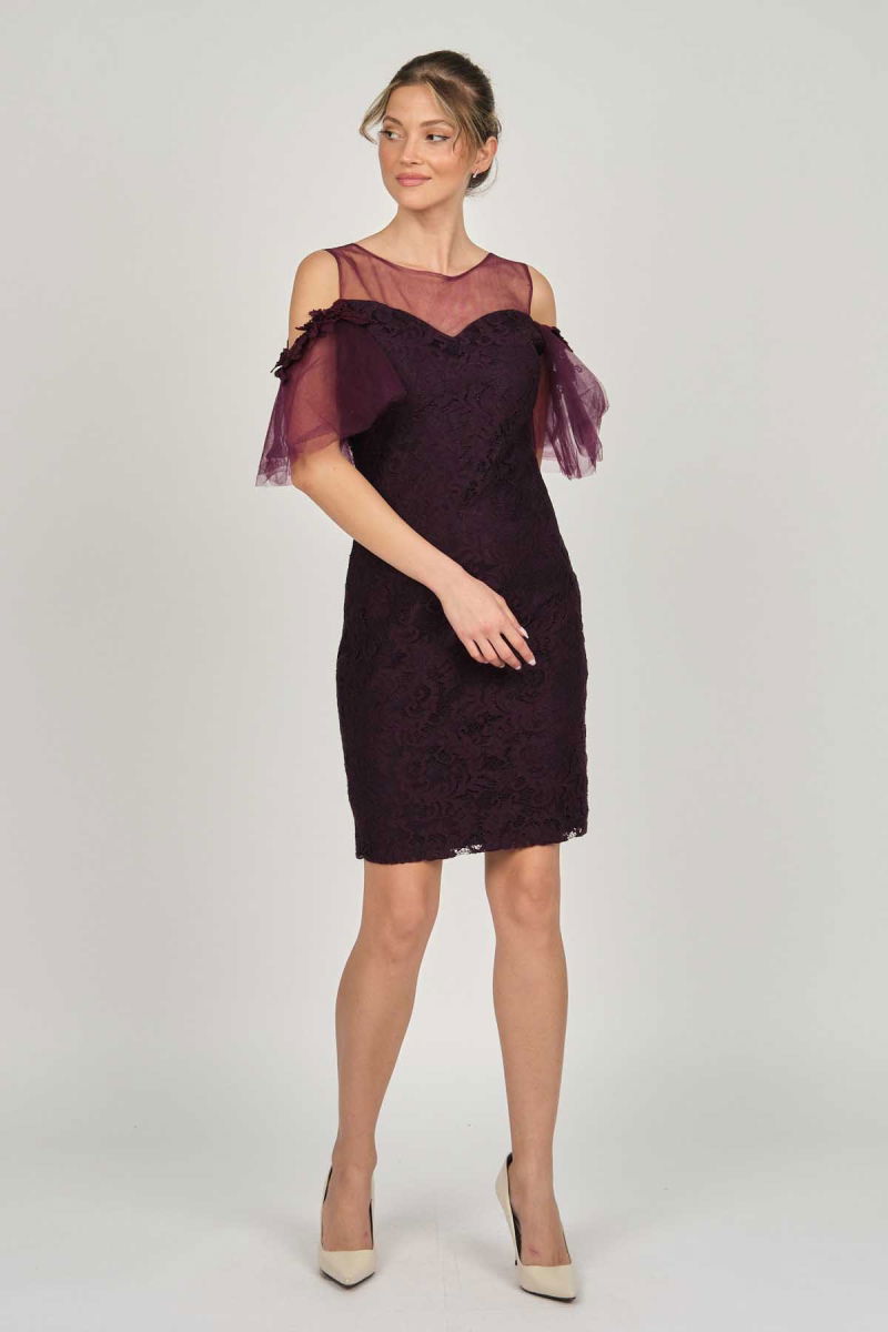 Dans Kadın Dantel Abiye Elbise 5279662 Mürdüm - 3