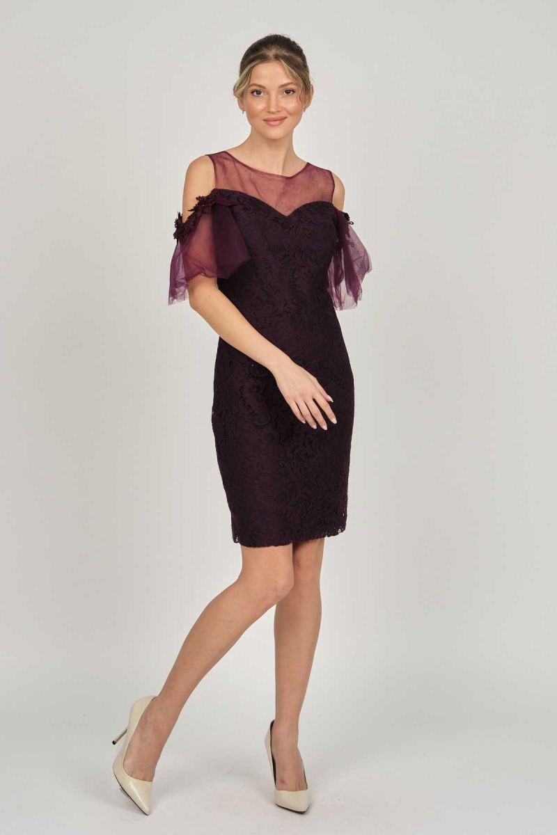 Dans Kadın Dantel Abiye Elbise 5279662 Mürdüm - 4