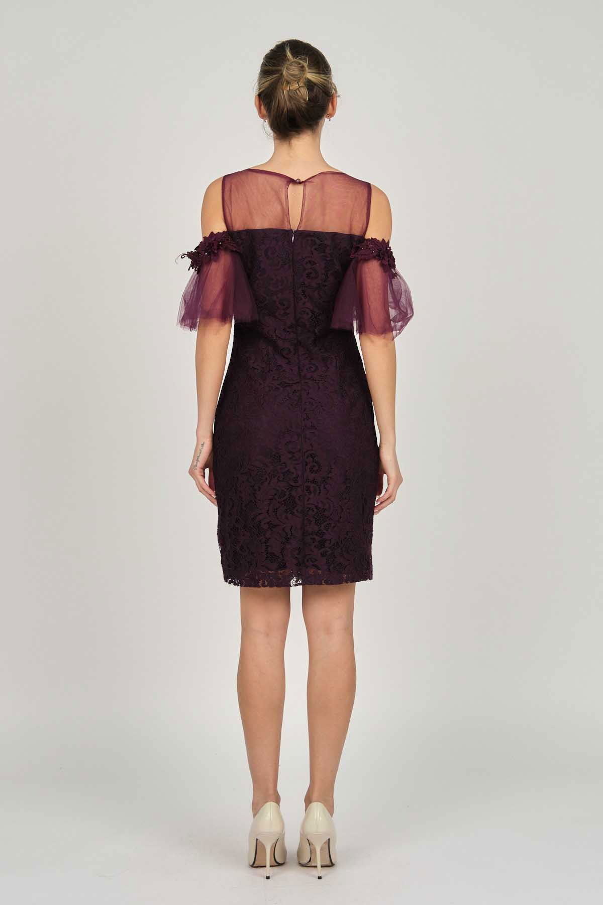 Dans Kadın Dantel Abiye Elbise 5279662 Mürdüm - 5