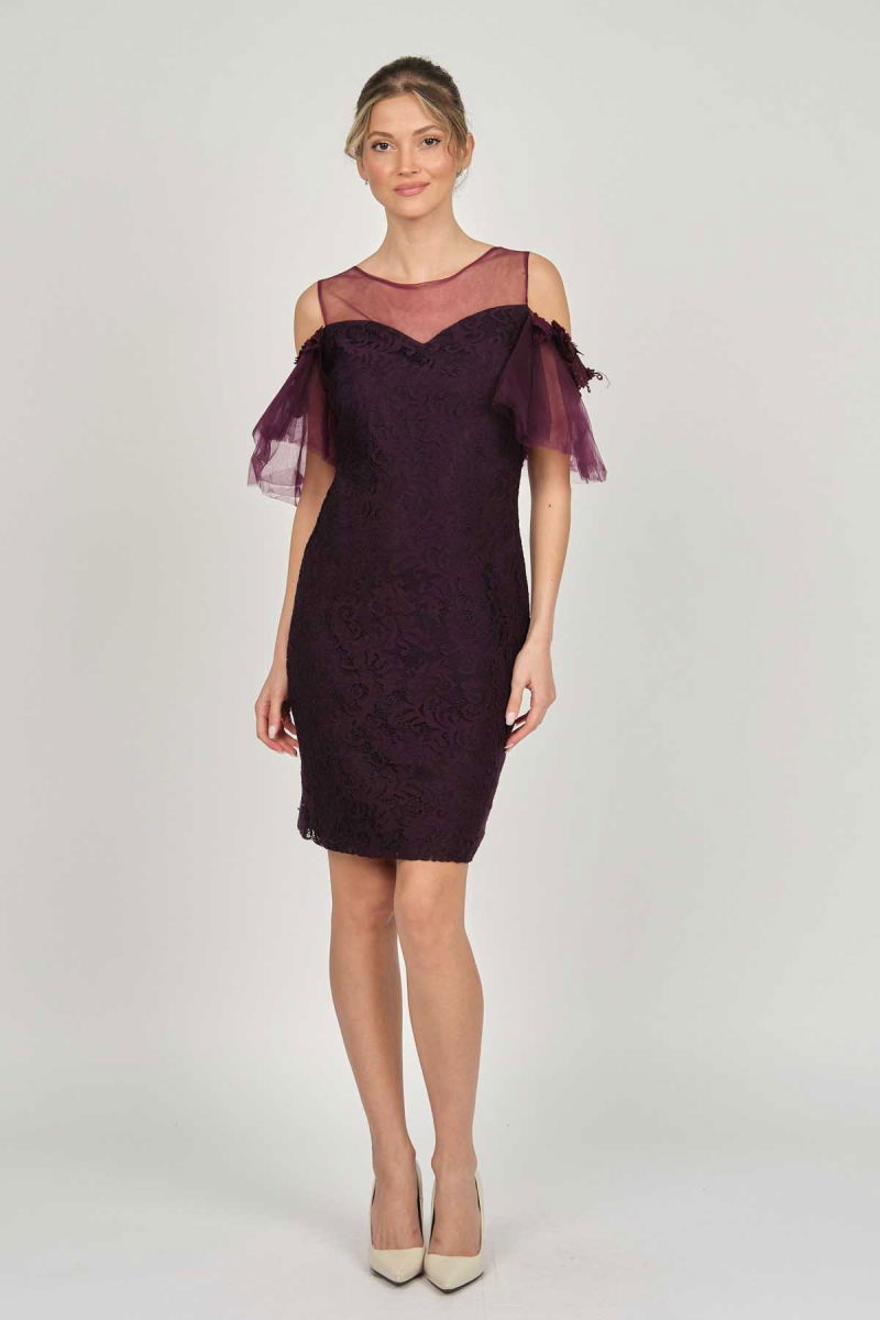 Dans Kadın Dantel Abiye Elbise 5279662 Mürdüm - 6