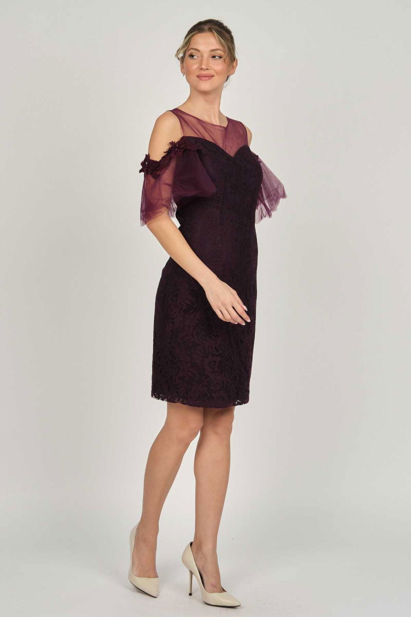 Dans Kadın Dantel Abiye Elbise 5279662 Mürdüm - 7