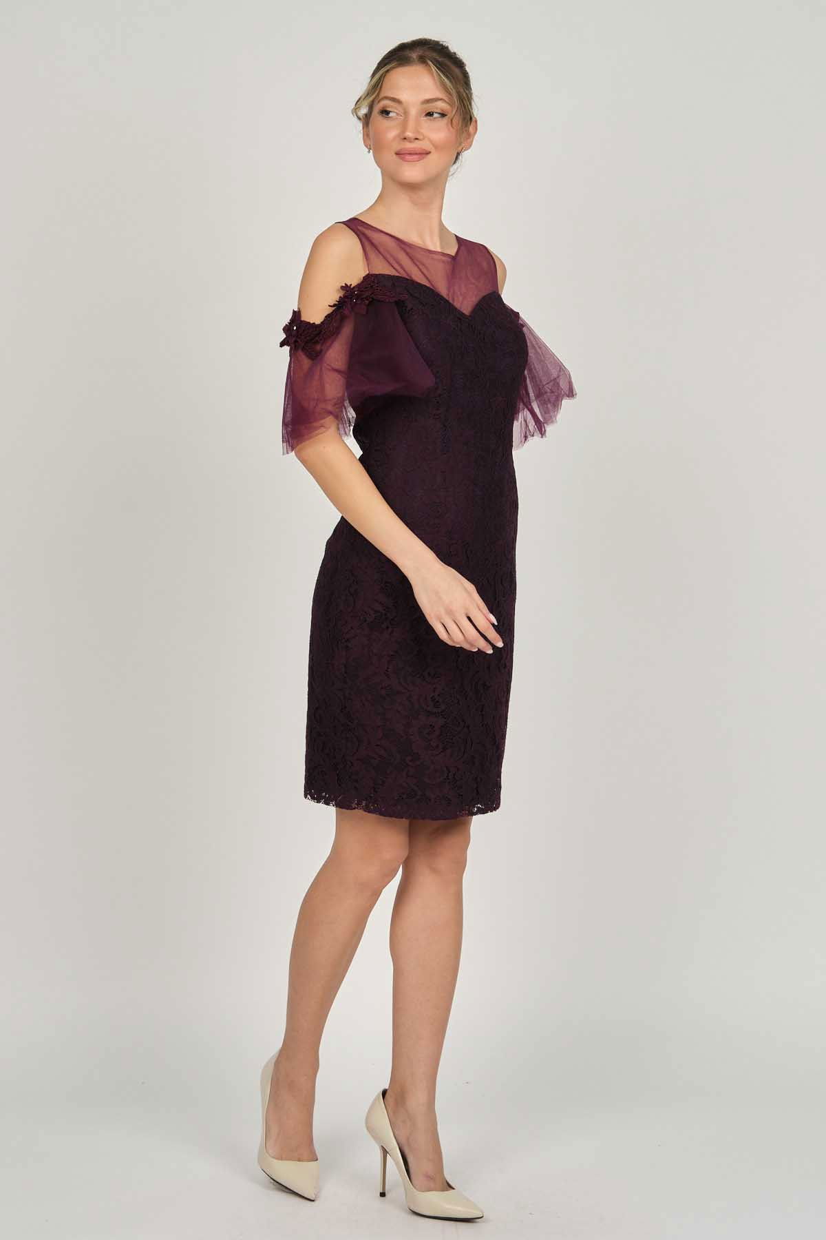 Dans Kadın Dantel Abiye Elbise 5279662 Mürdüm - 7