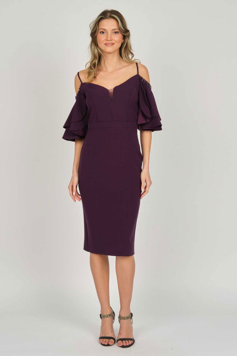 Dans Kadın Düşük Kollu Araboy Abiye Elbise 5279783 Mürdüm - Dans