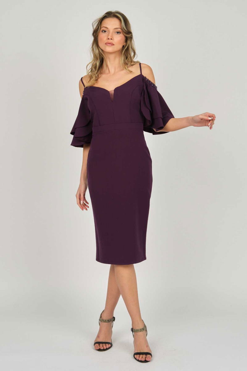 Dans Kadın Düşük Kollu Araboy Abiye Elbise 5279783 Mürdüm - 2